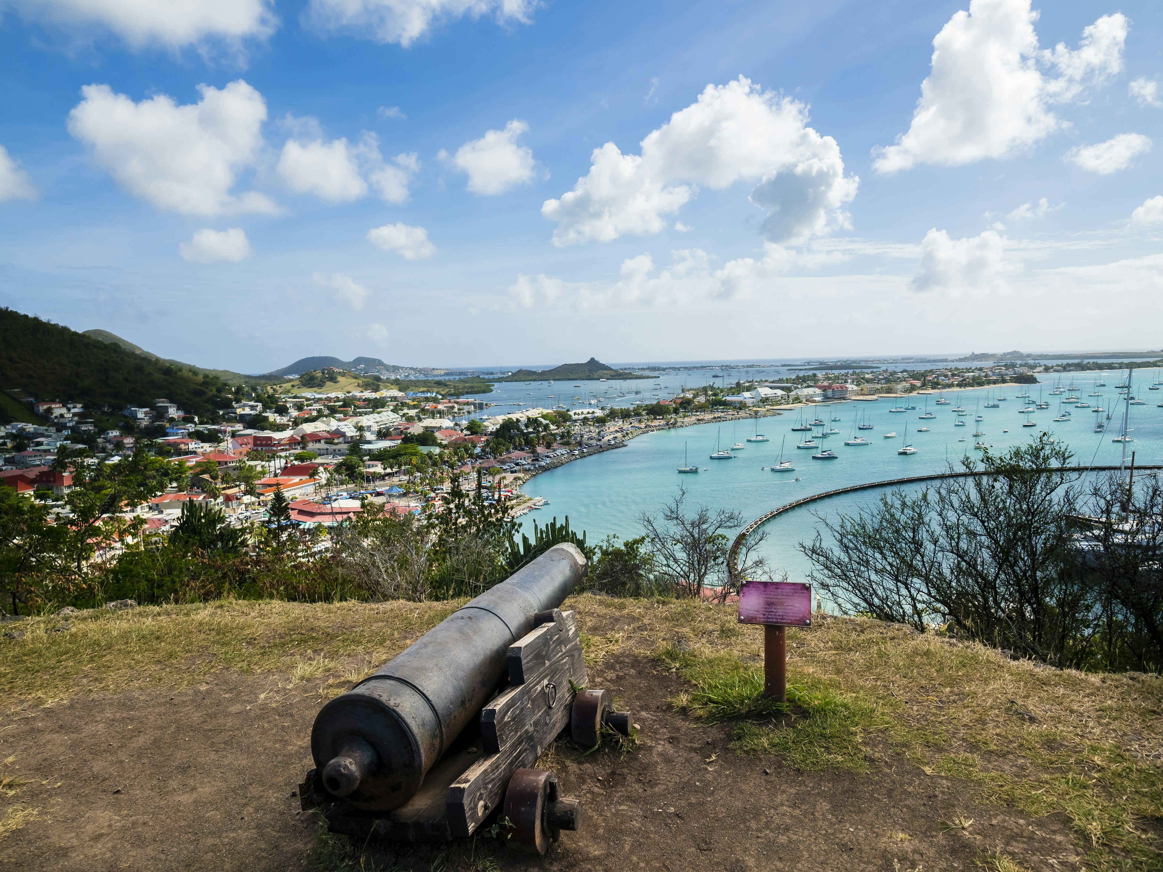 View of Marigot Bay and Sandy Ground in St Martin, Caribbean