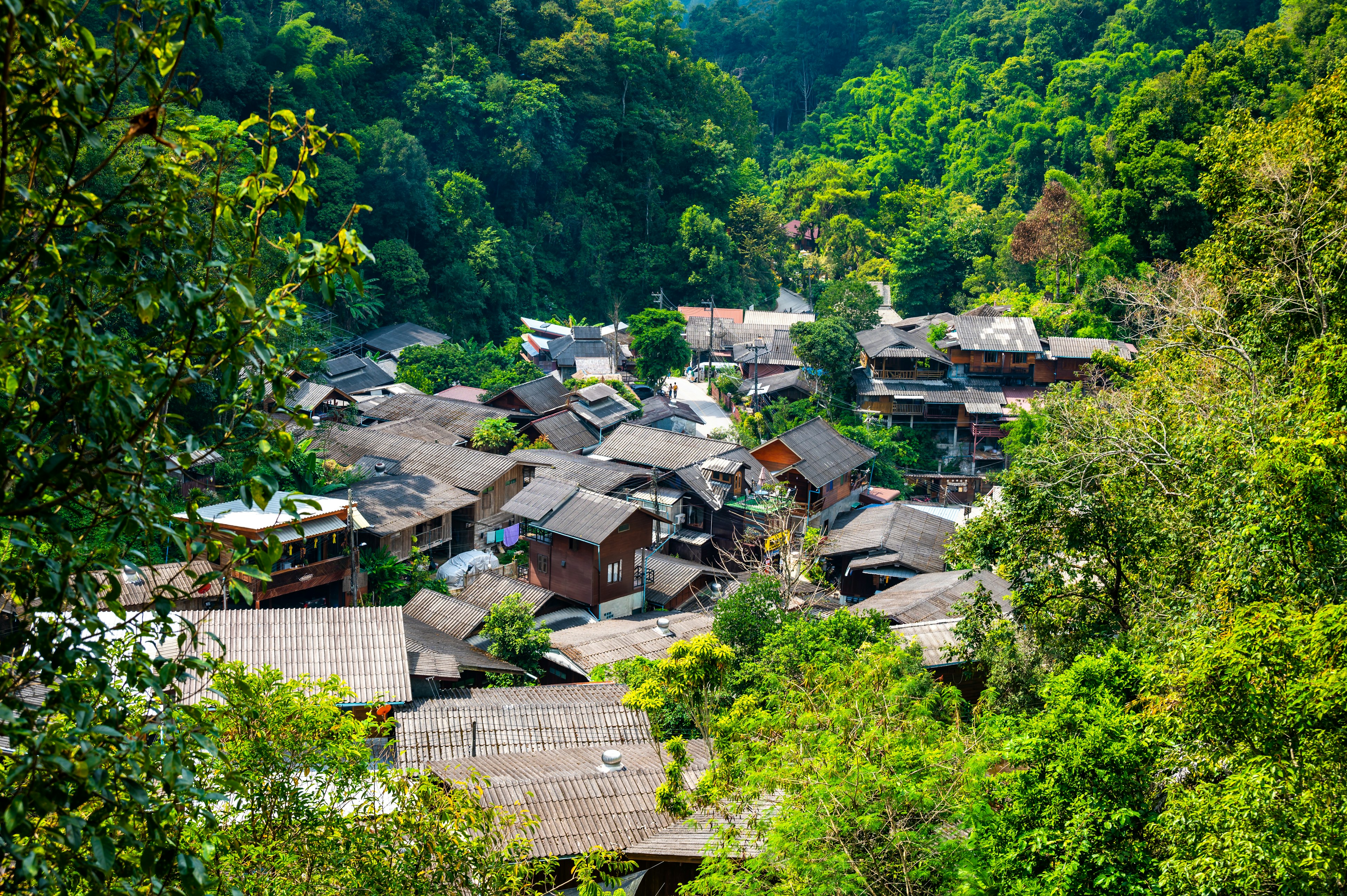 Panoramatic aerial view of Mae Kampong village, Thailand.