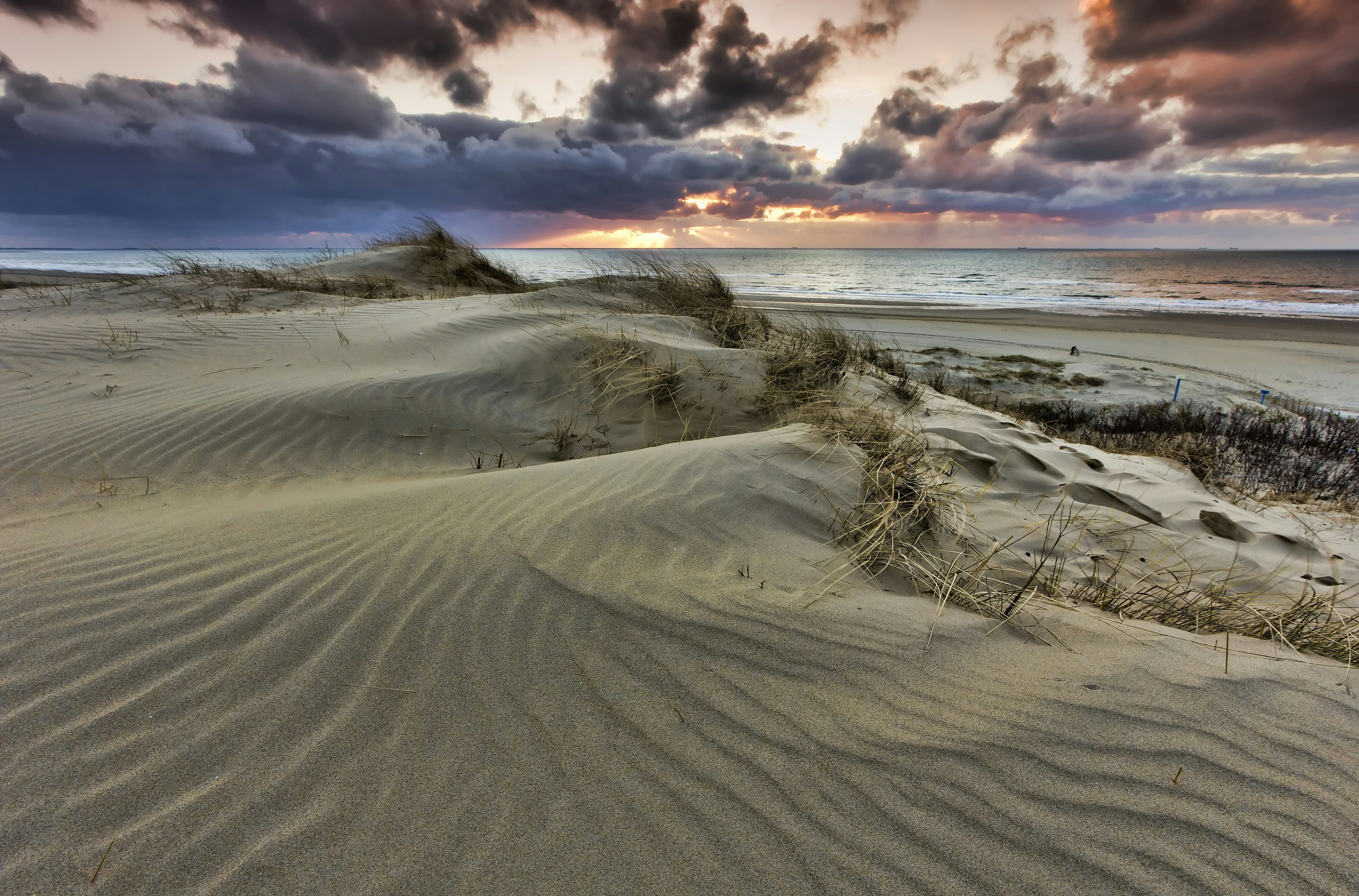 Dune landscape and sea at sunset