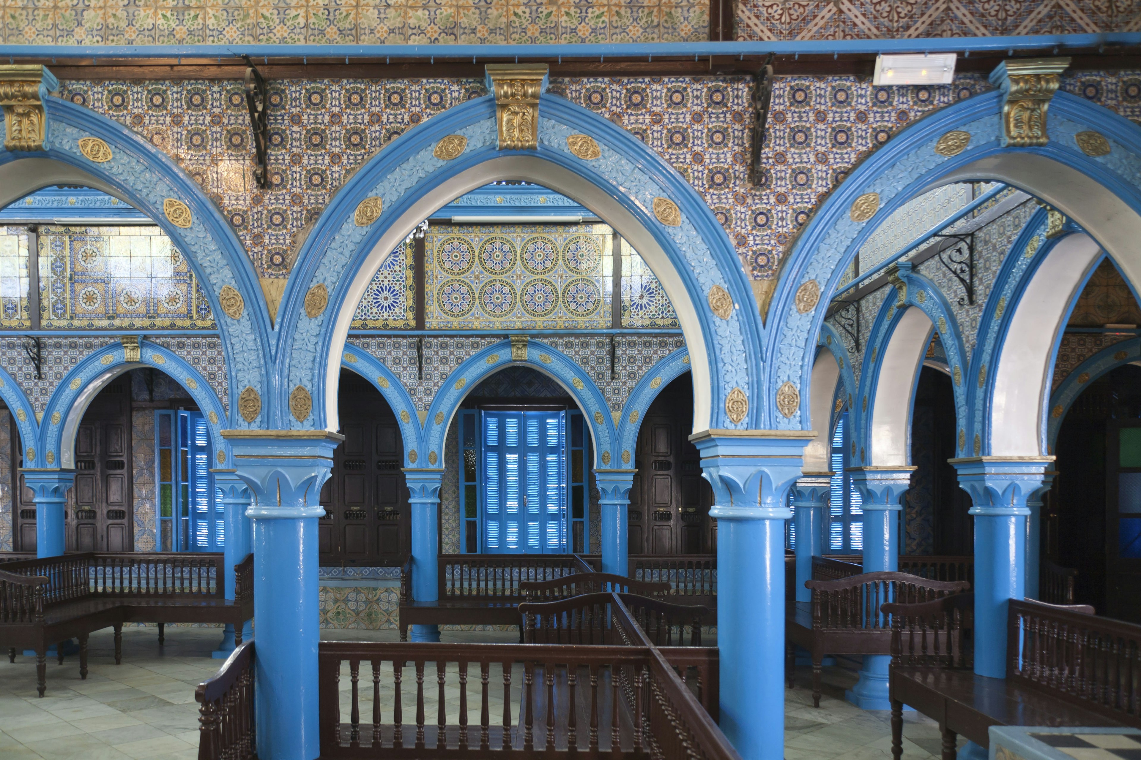 Interior view of El Ghriba Synagogue, Island of Djerba, Tunisia.