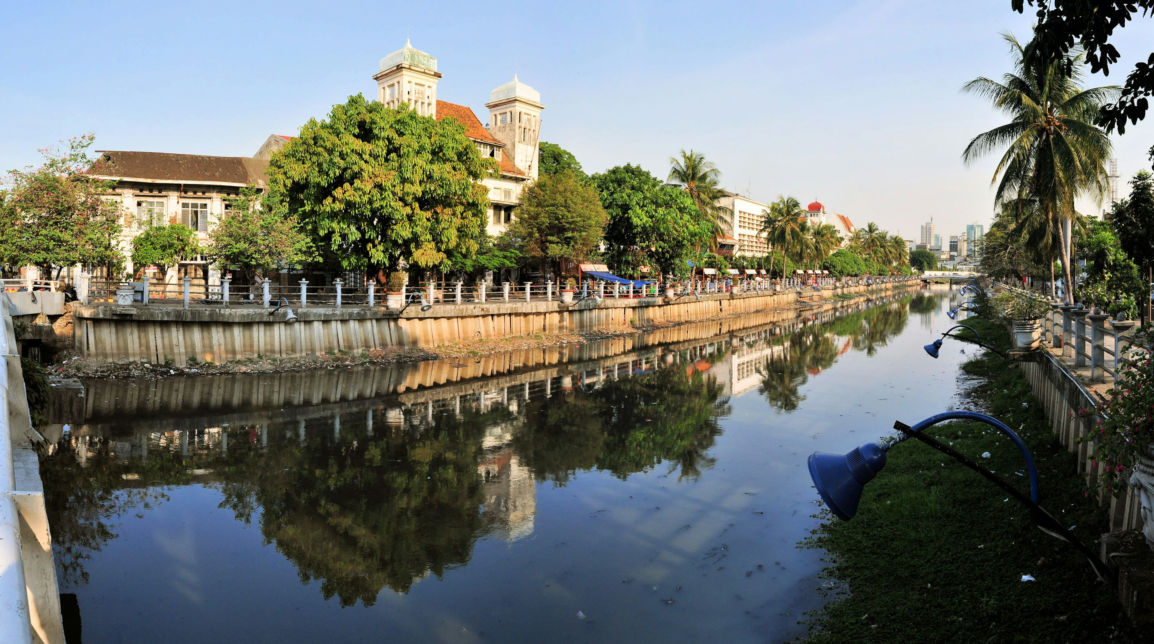 Dutch colonial architecture along a canal in Kota, Jakarta, Indonesia