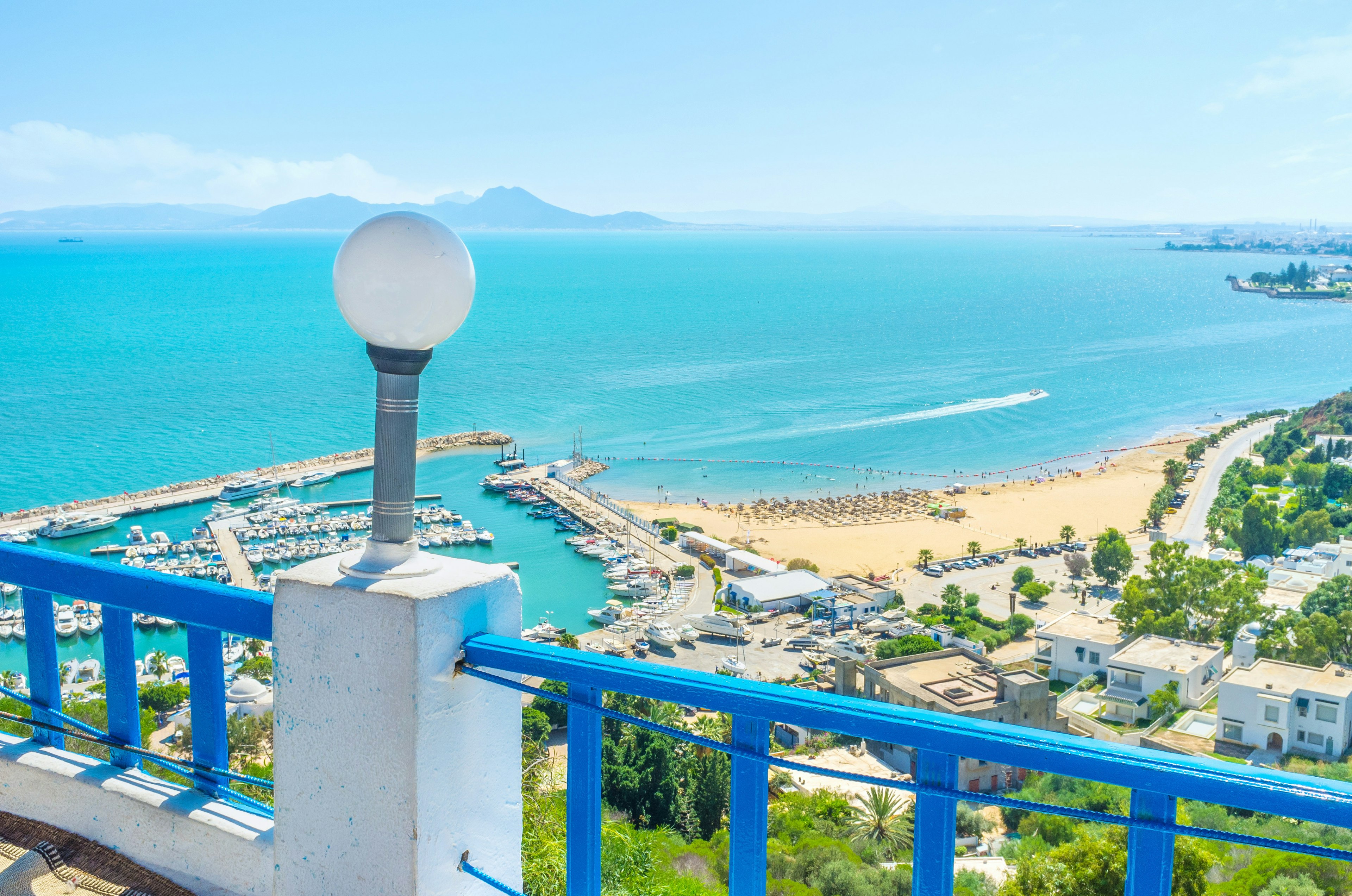 The luxury restaurant on the mountain top offers not only the best dishes, but also the best view on the picturesque coast of Sidi Bou Said, Tunisia