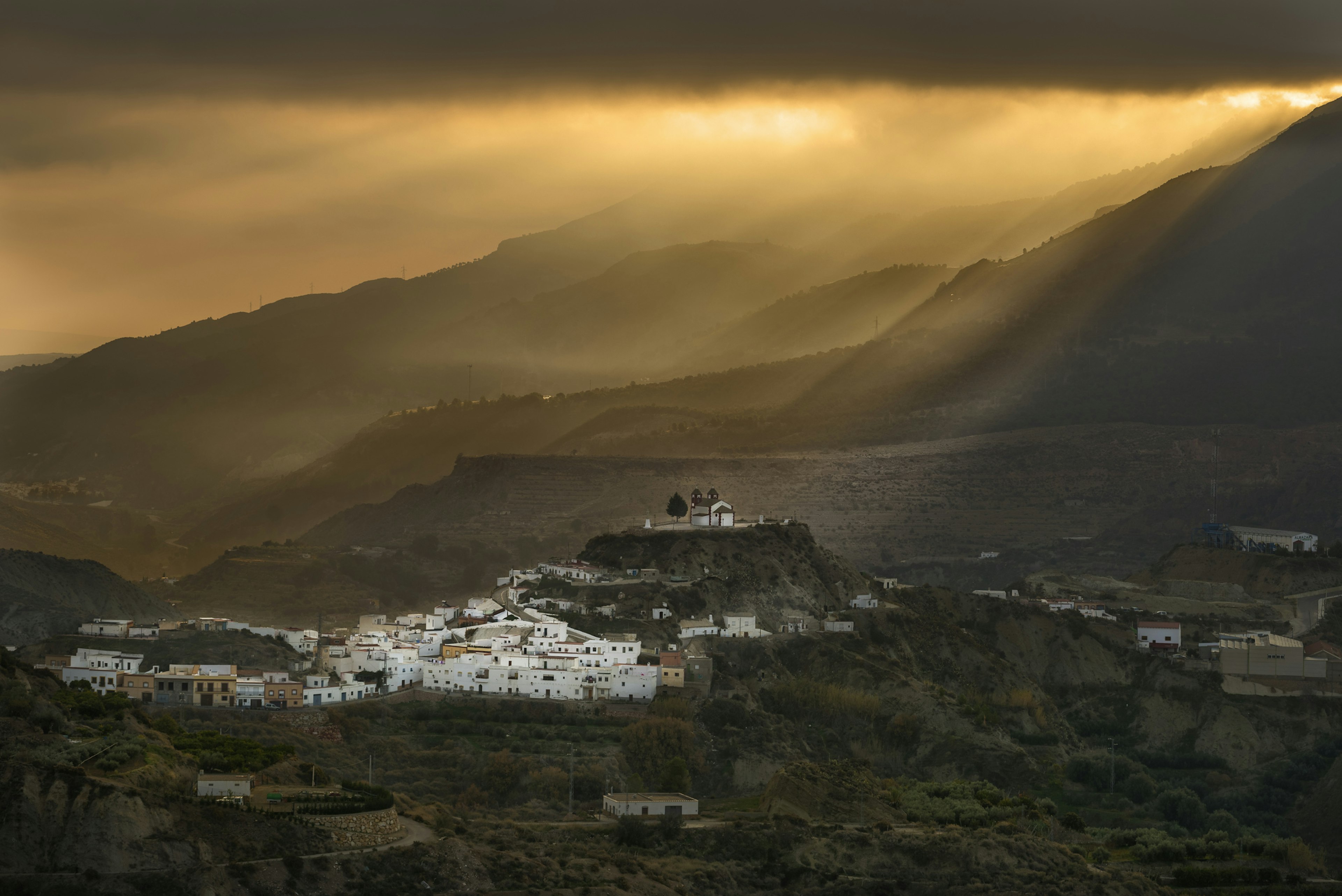 Sun rising over Las Alpujarras in Sierra Nevada National Park, Spain