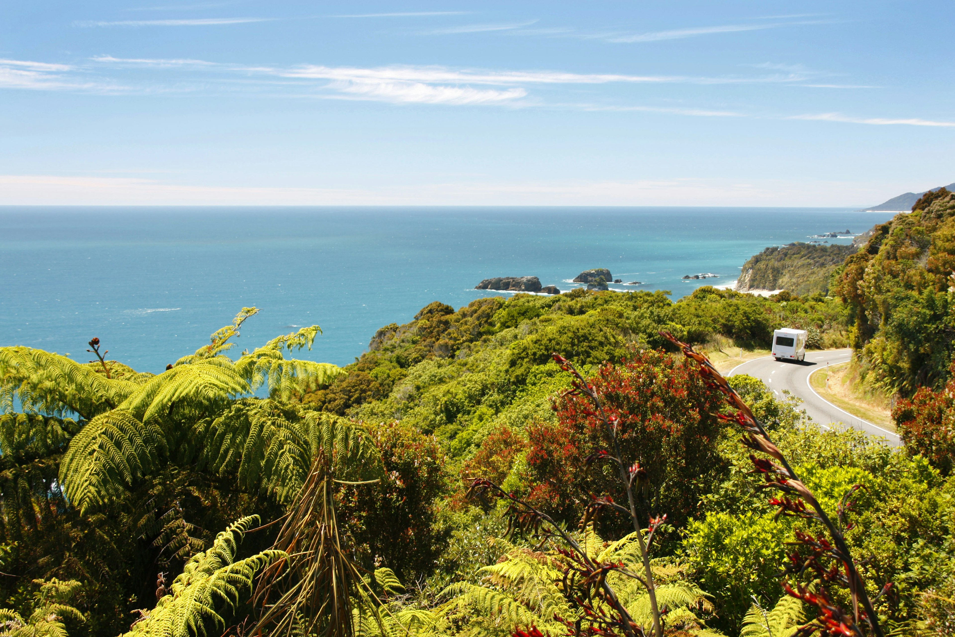 Winding roads on a free camping road trip in a campervan