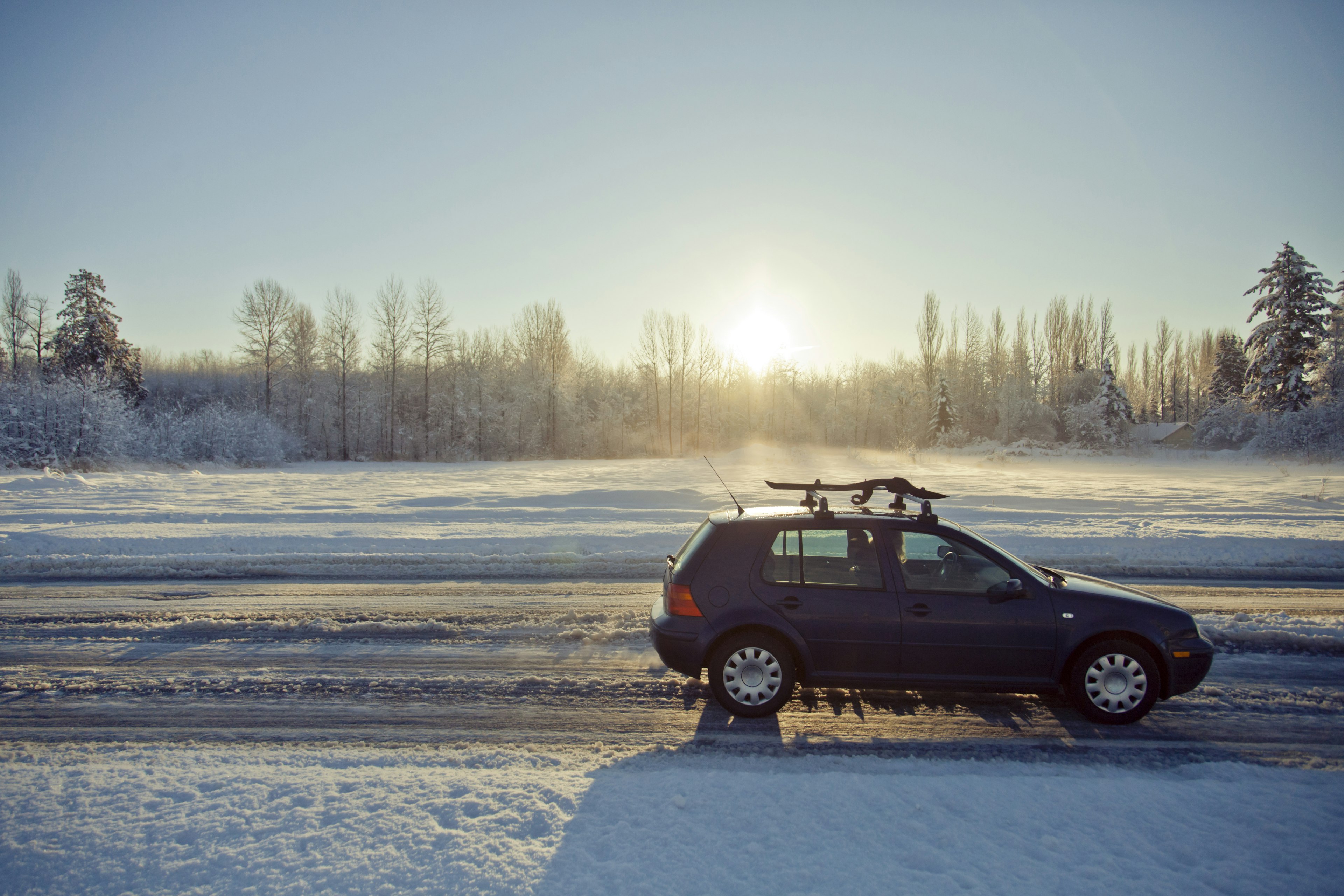 Driving through a winter road in British Columbia