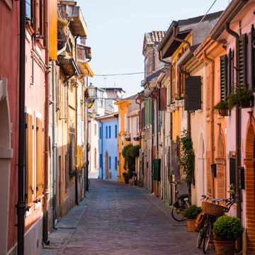 Colourful houses in Rimini's historic quarter