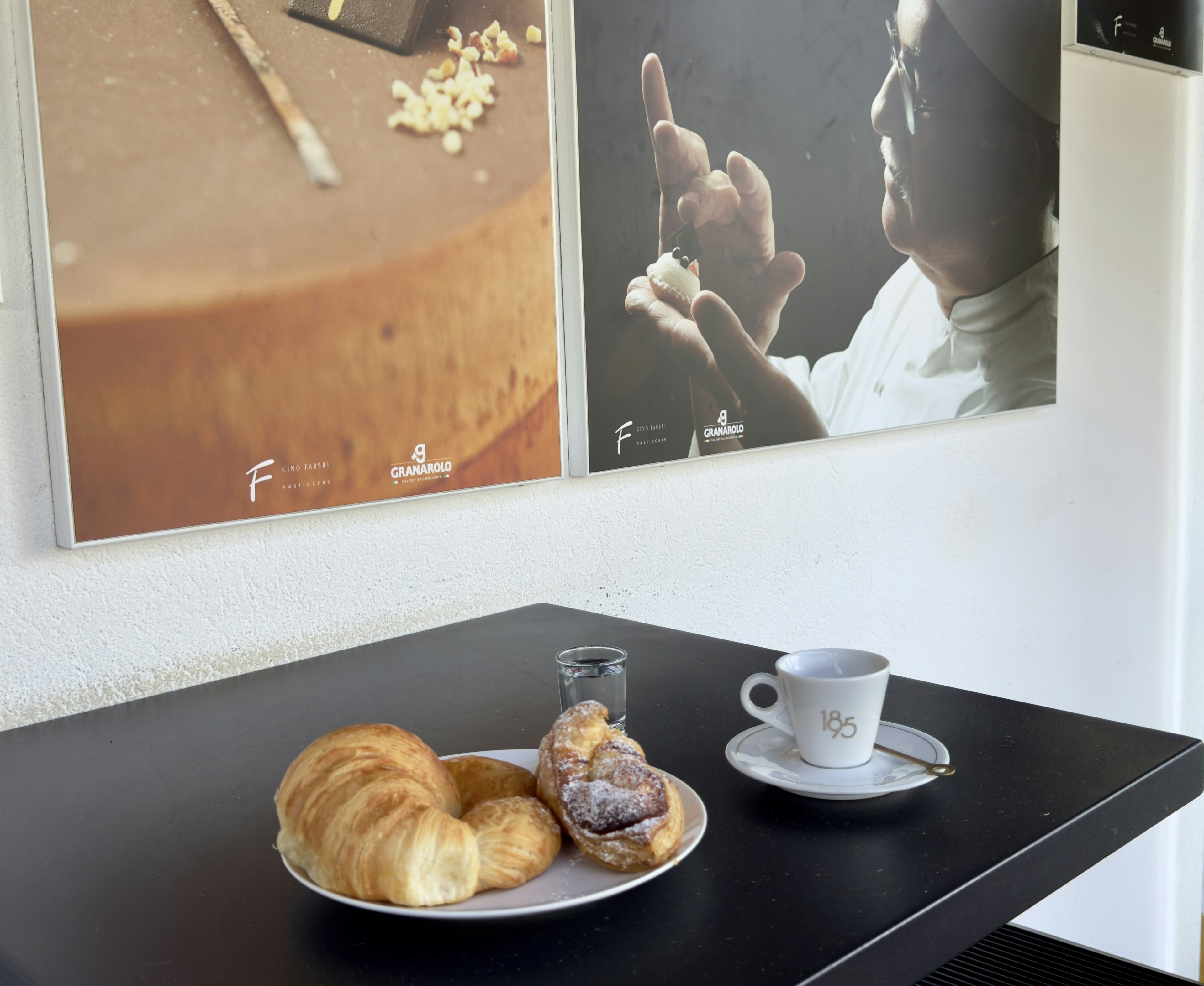 Pictured pastries and coffee at Gino Fabbri Pasticcere in Bologna