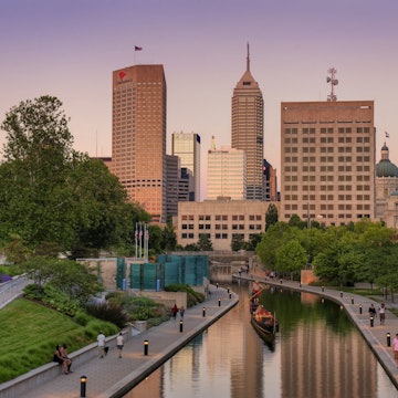 Indianapolis skyline over the Central Canal