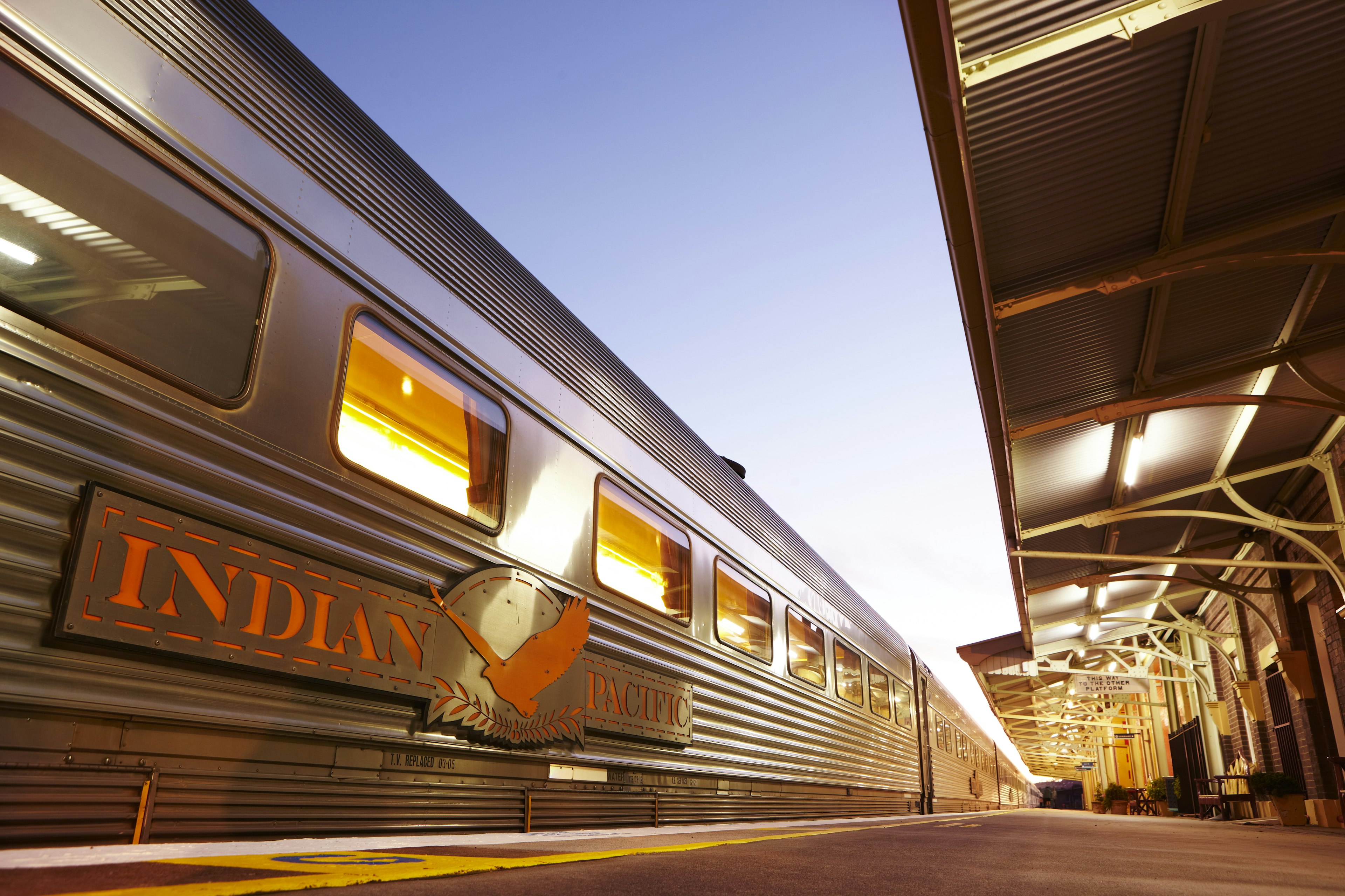 The Indian Pacific train stops at Bathurst Railway Station in New South Wales.