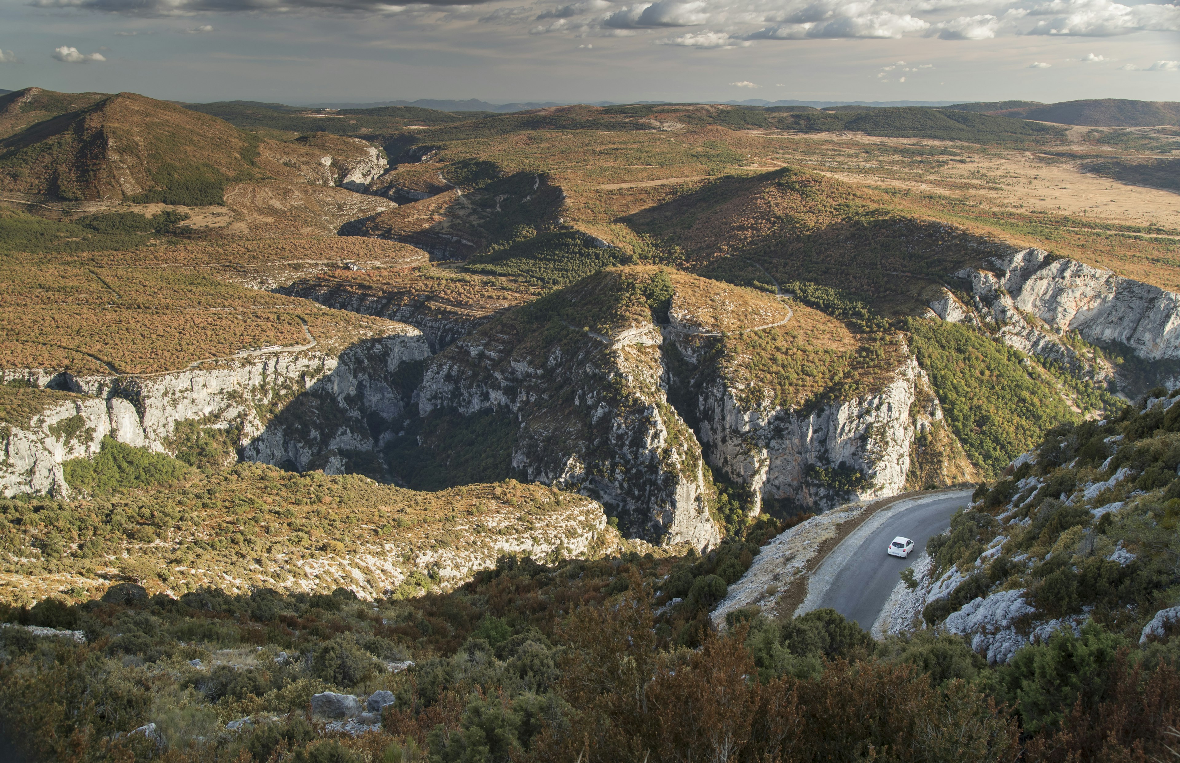 A curve of road looks over a zigzag canyon off the Gorges du Verdon