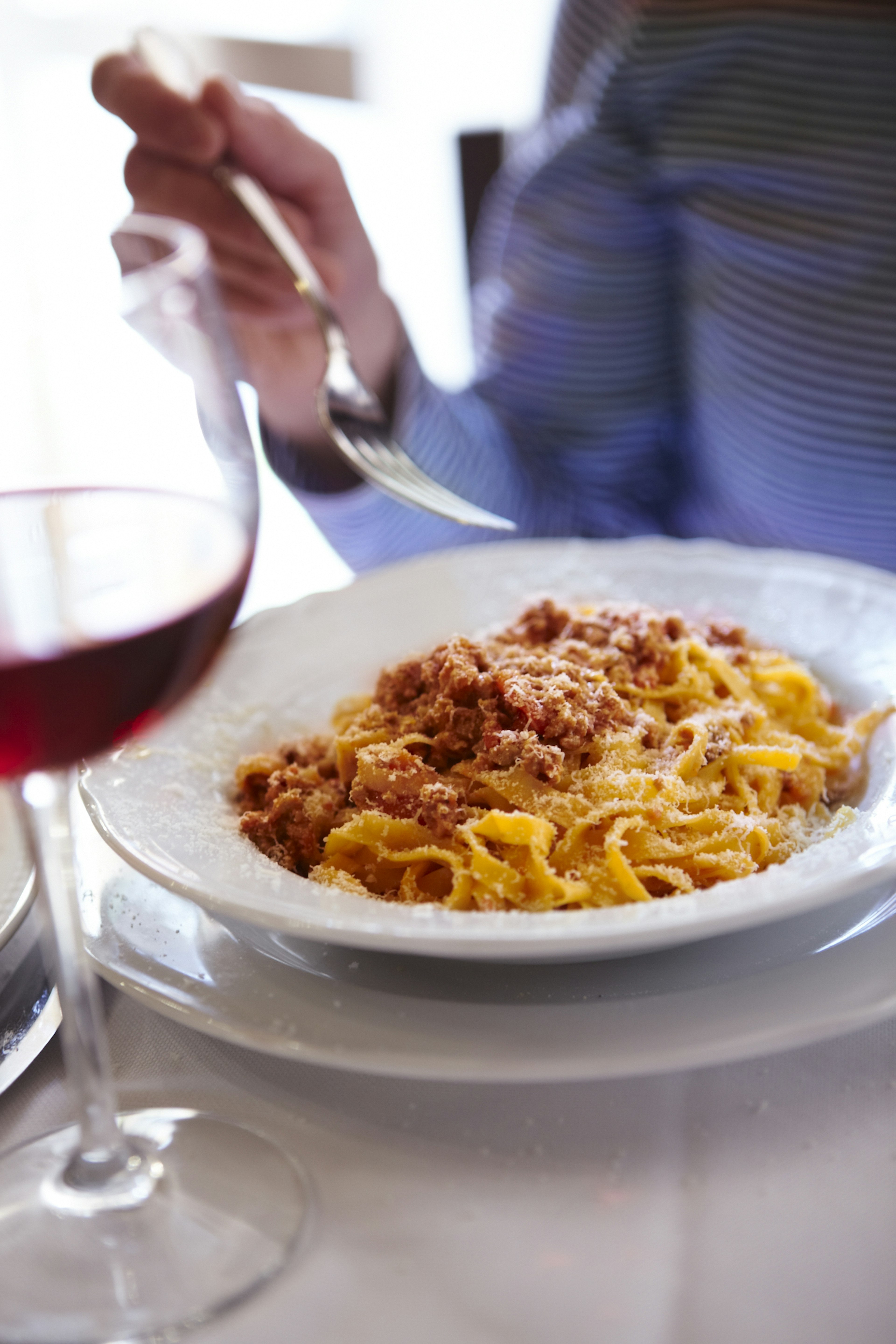 A dish of tagliatelle al ragu.