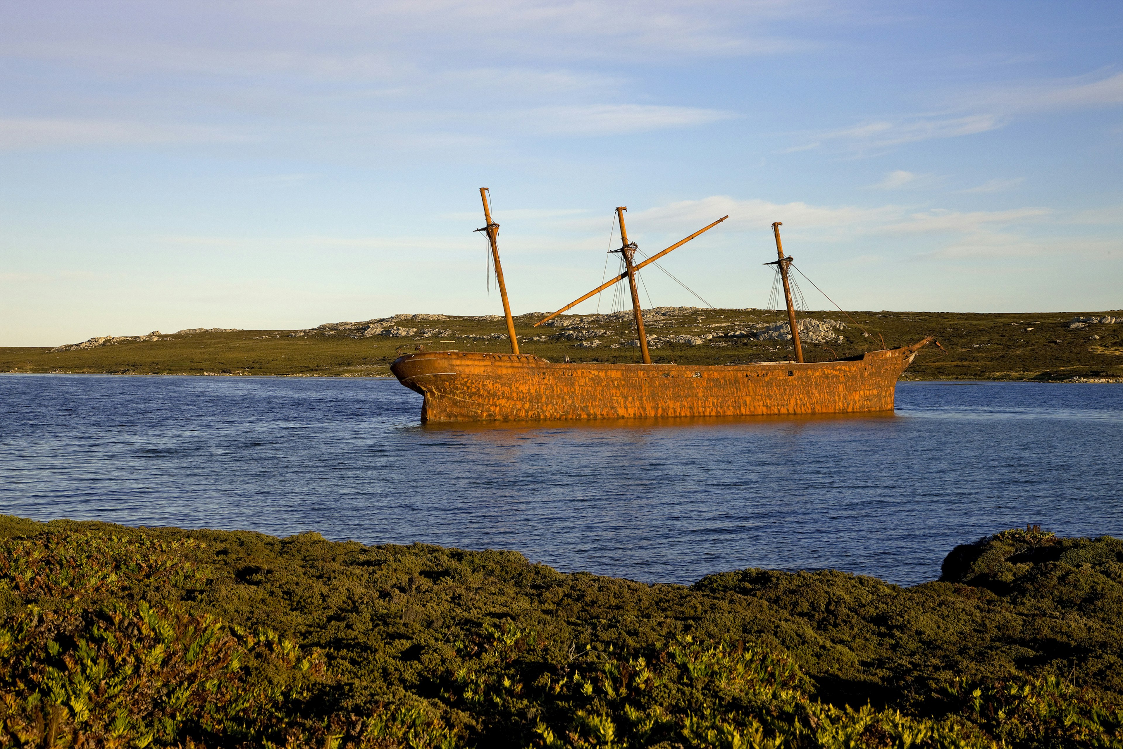 The rusted wreck of the Lady Elizabeth in a bay off of Stanley