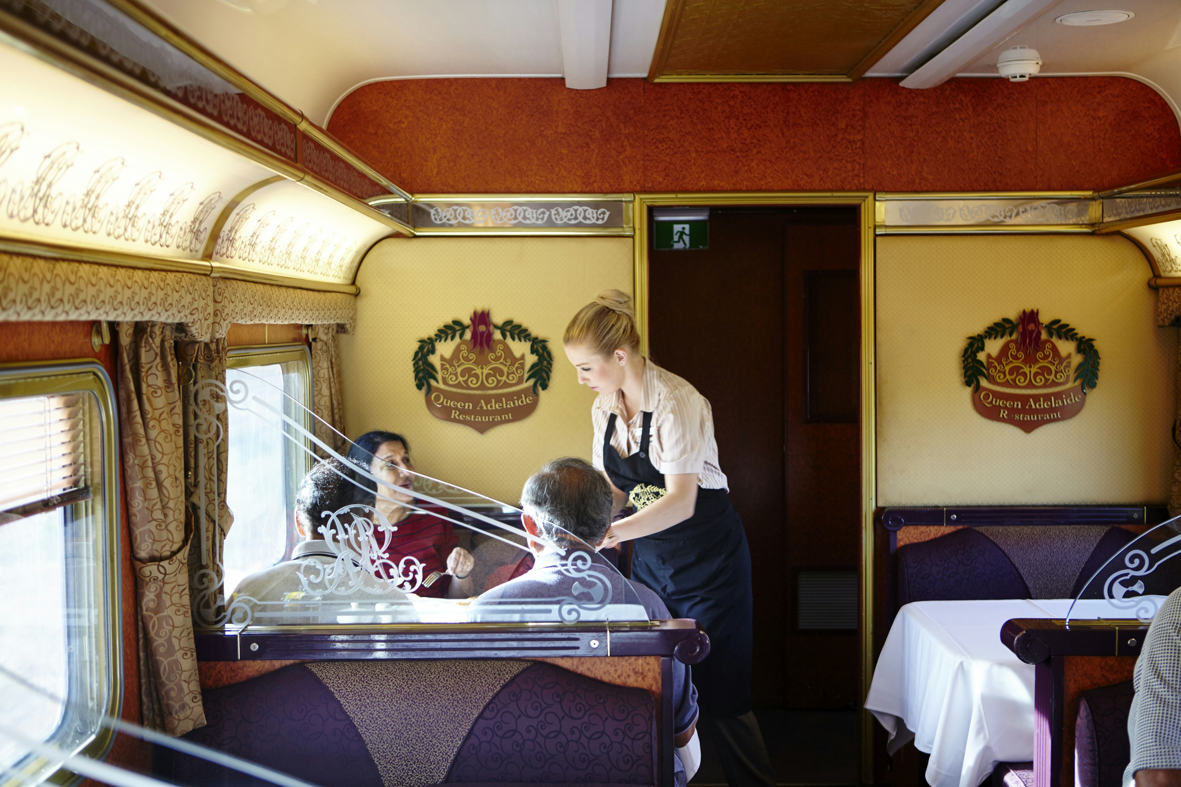 Dining carriage on The Ghan train.