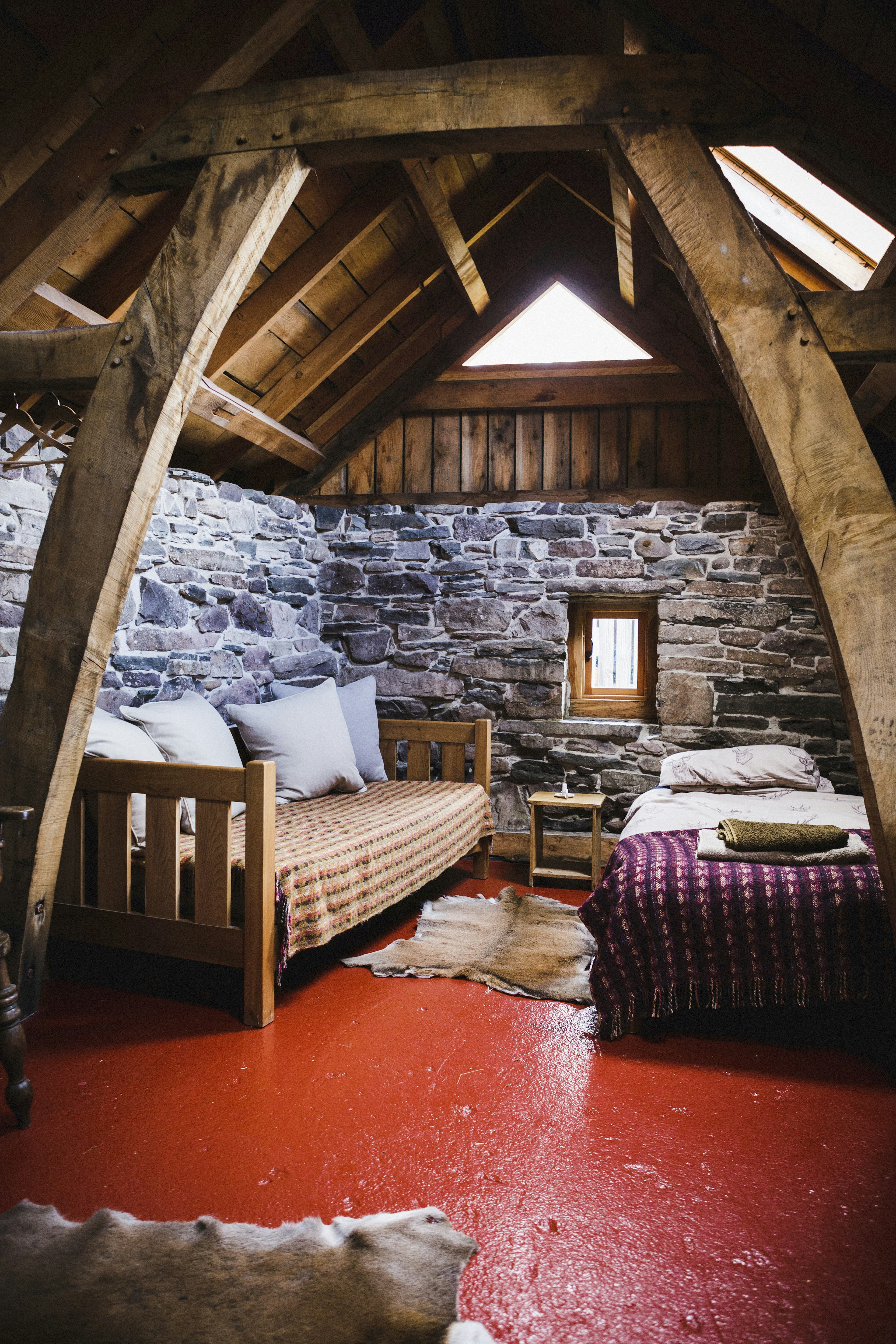 A bedroom inside the Bothy (small hut) at Ben Damph Estate.