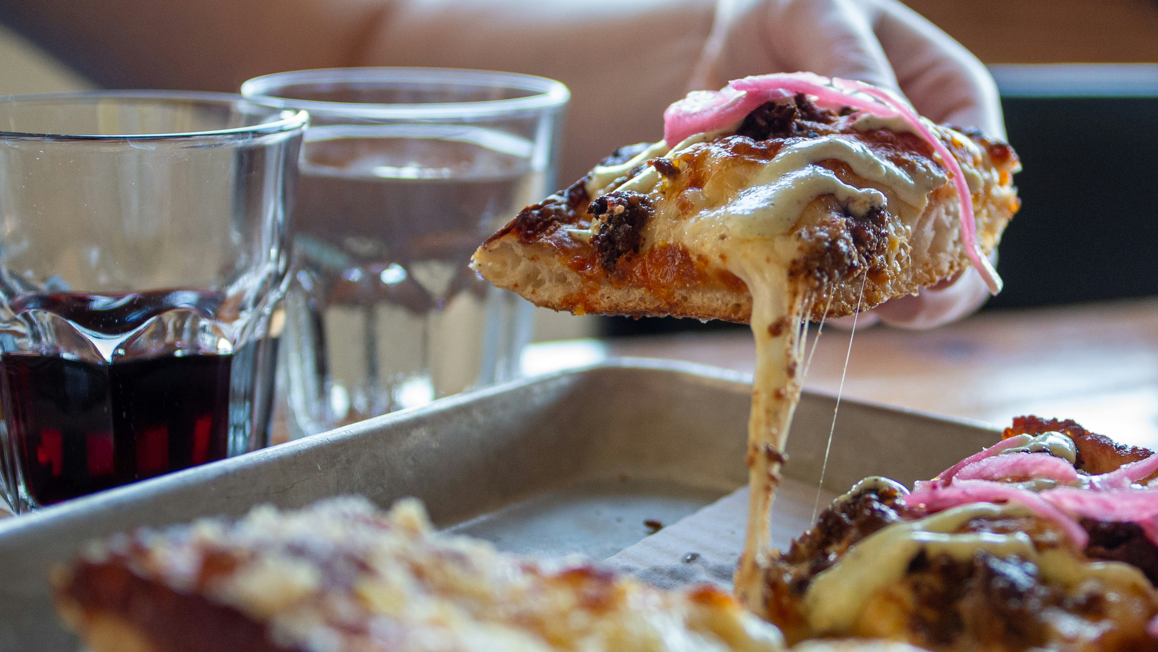 The Bagley Chorizo pizza at Michigan & Trumbull restaurant, Detroit, Michigan, USA