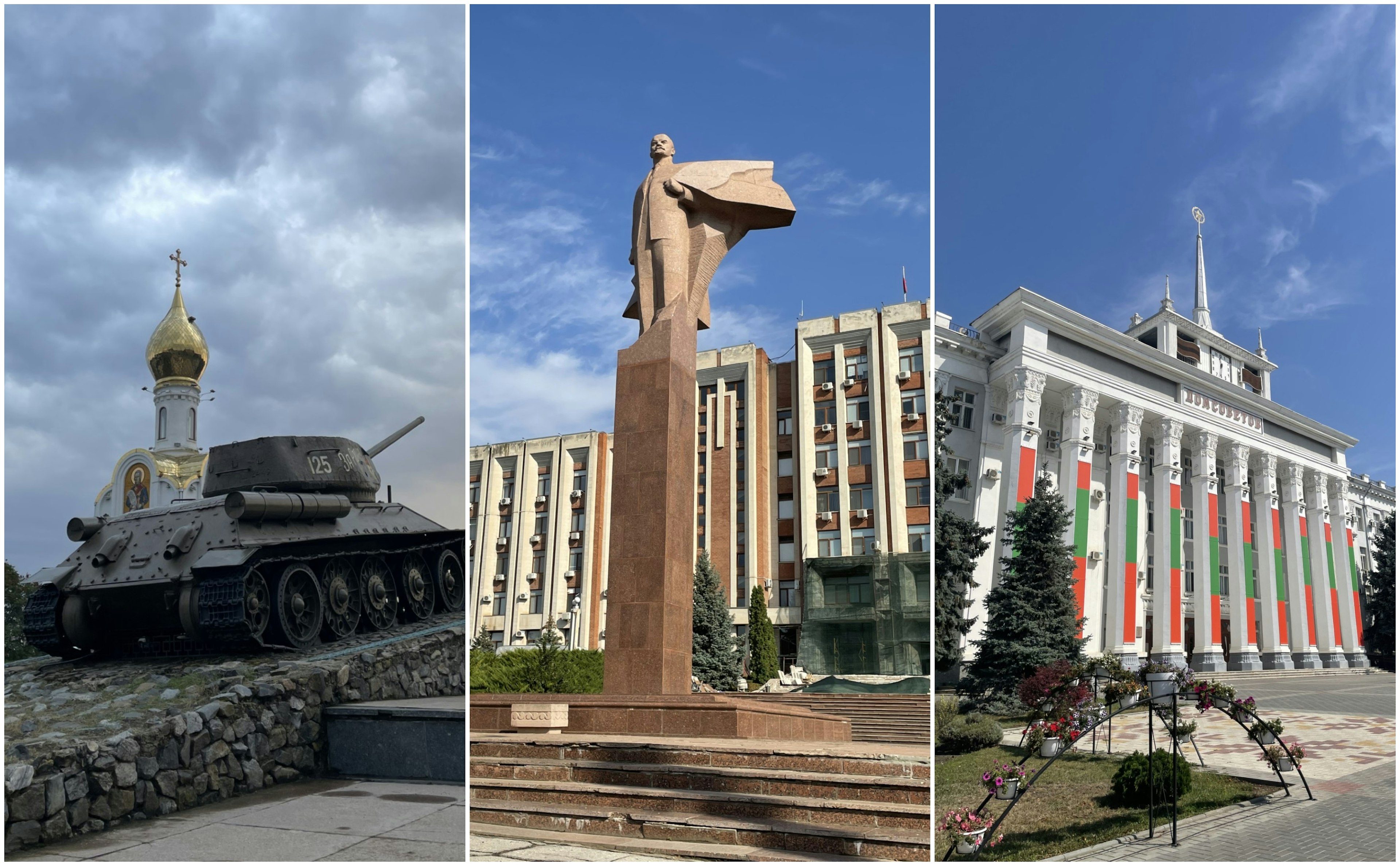 Three images of the architecture and monuments of Tiraspol in Moldova