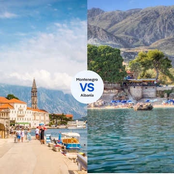 Split screen image of Perast seafront in Kotor and Dhermi in Albania (RFC images are already in Canto)