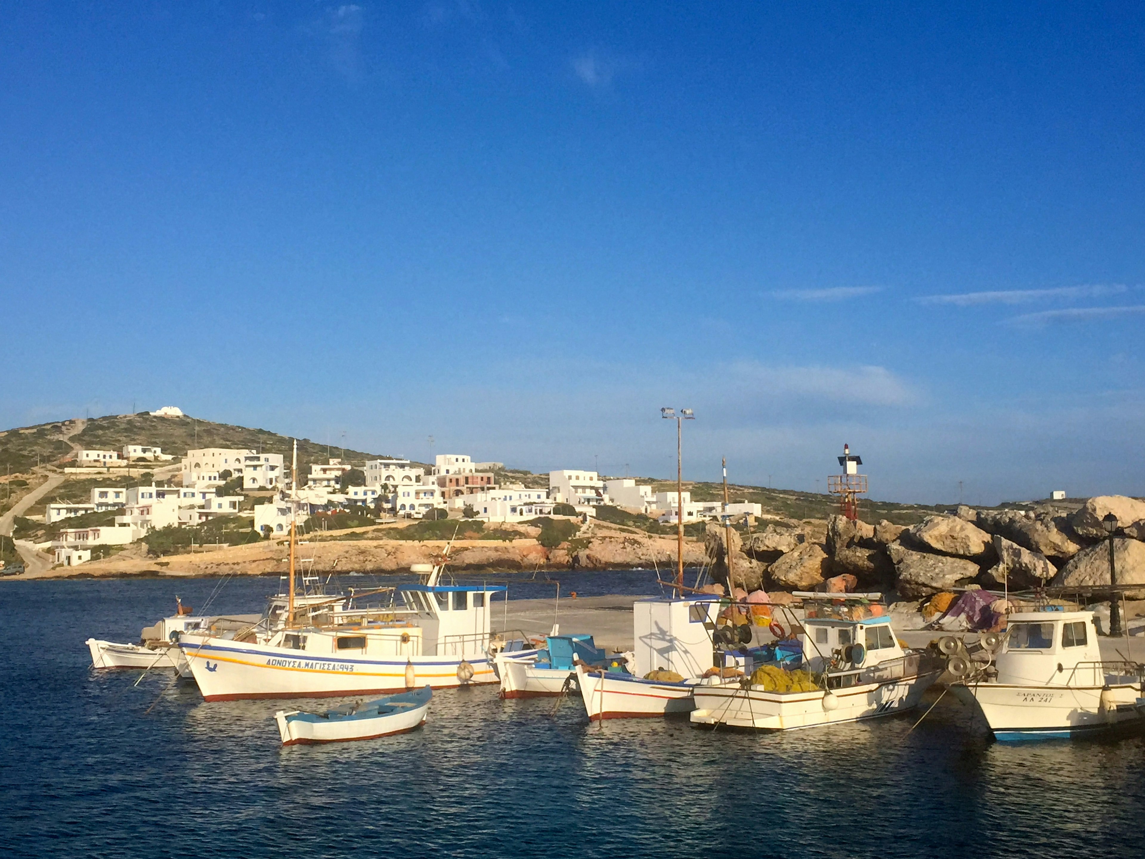 The small harbour at Stavros, the main settlement of Donousa island in the Small Cyclades