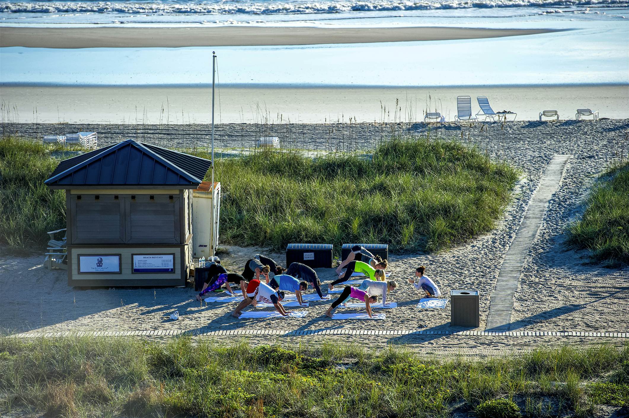 A yoga session on Kiawah Island, South Carolina.