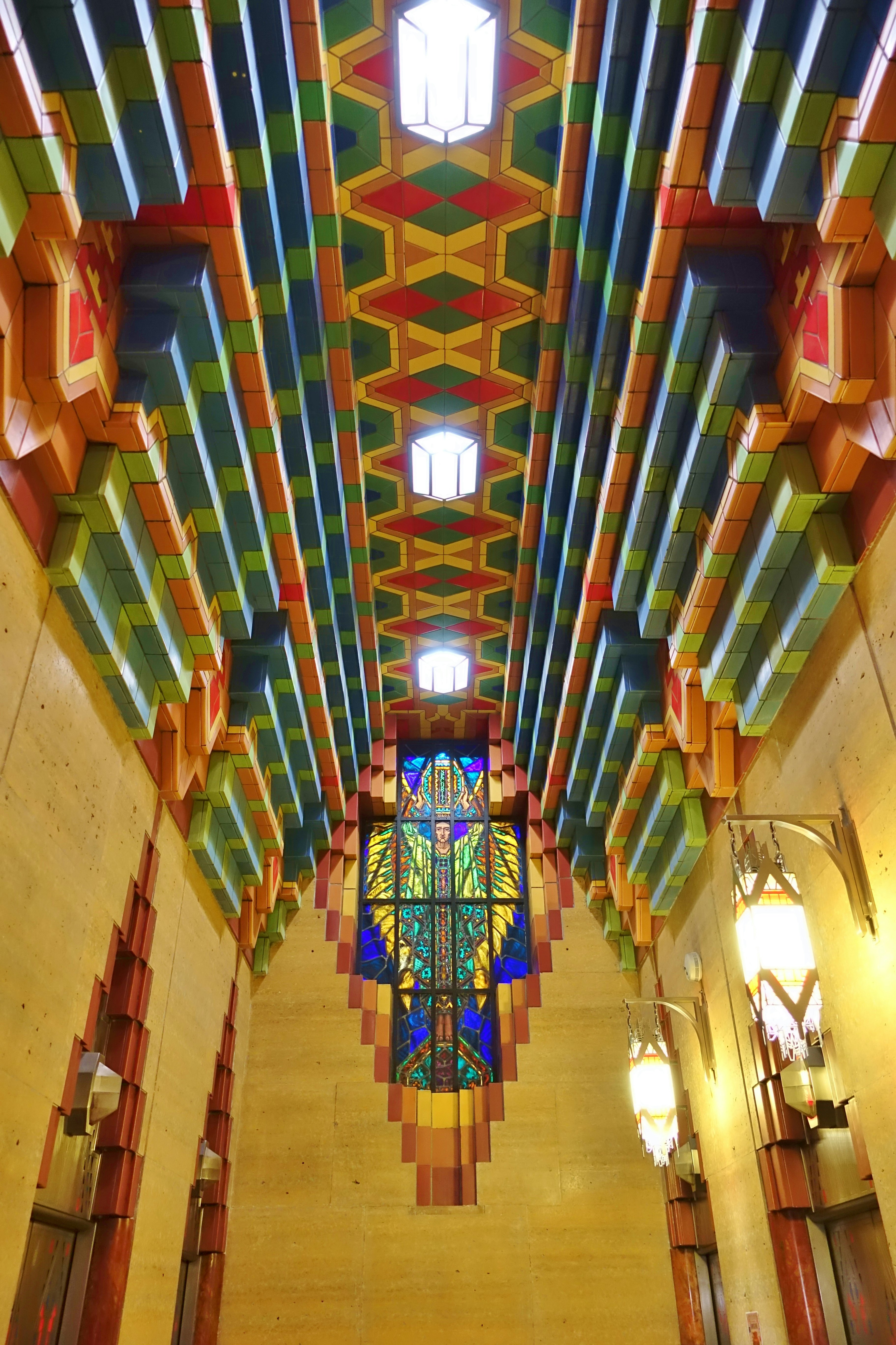 View of the interior of the Guardian Building (formerly Union Trust), a landmark Art Deco tower, designated as National Historic Landmark, in Downtown Detroit, Michigan.