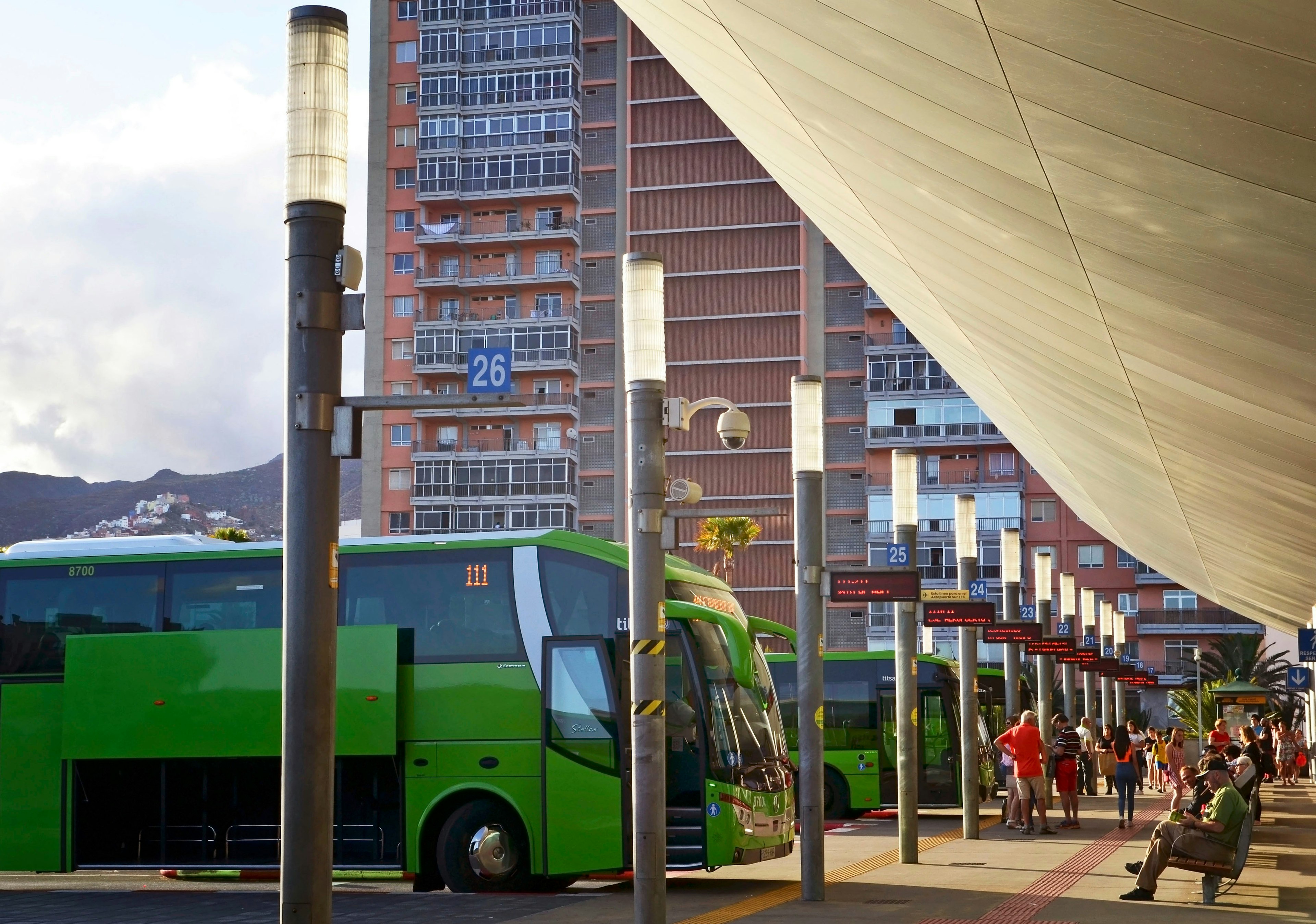 Titsa buses at the Central Bus Station of Santa Cruz de Tenerife.