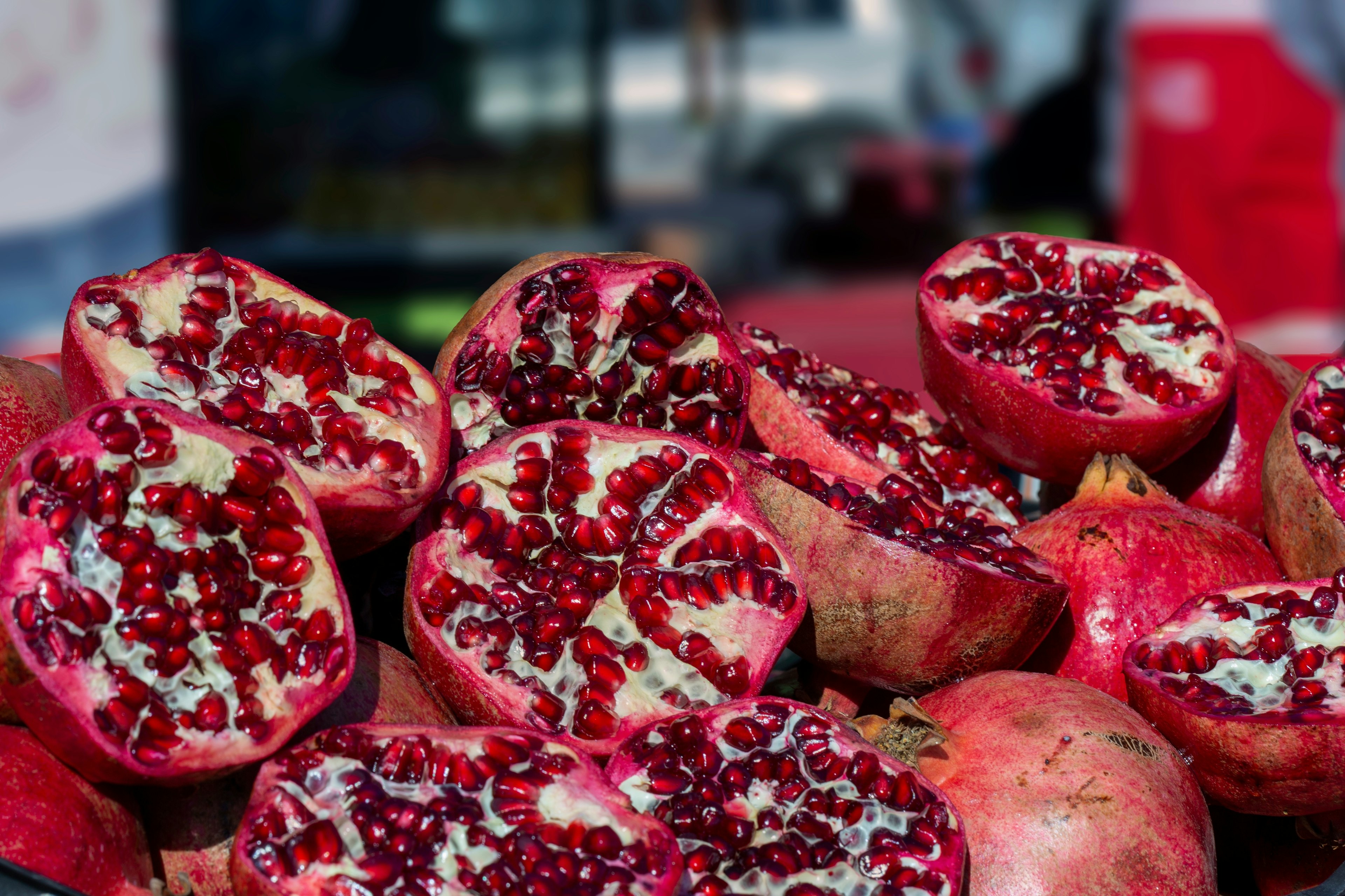 pomegranate half cut on the table,