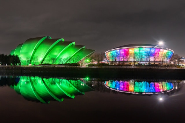 A post-industrial landscape reimagined on the banks of the River Clyde in Glasgow. Shutterstock