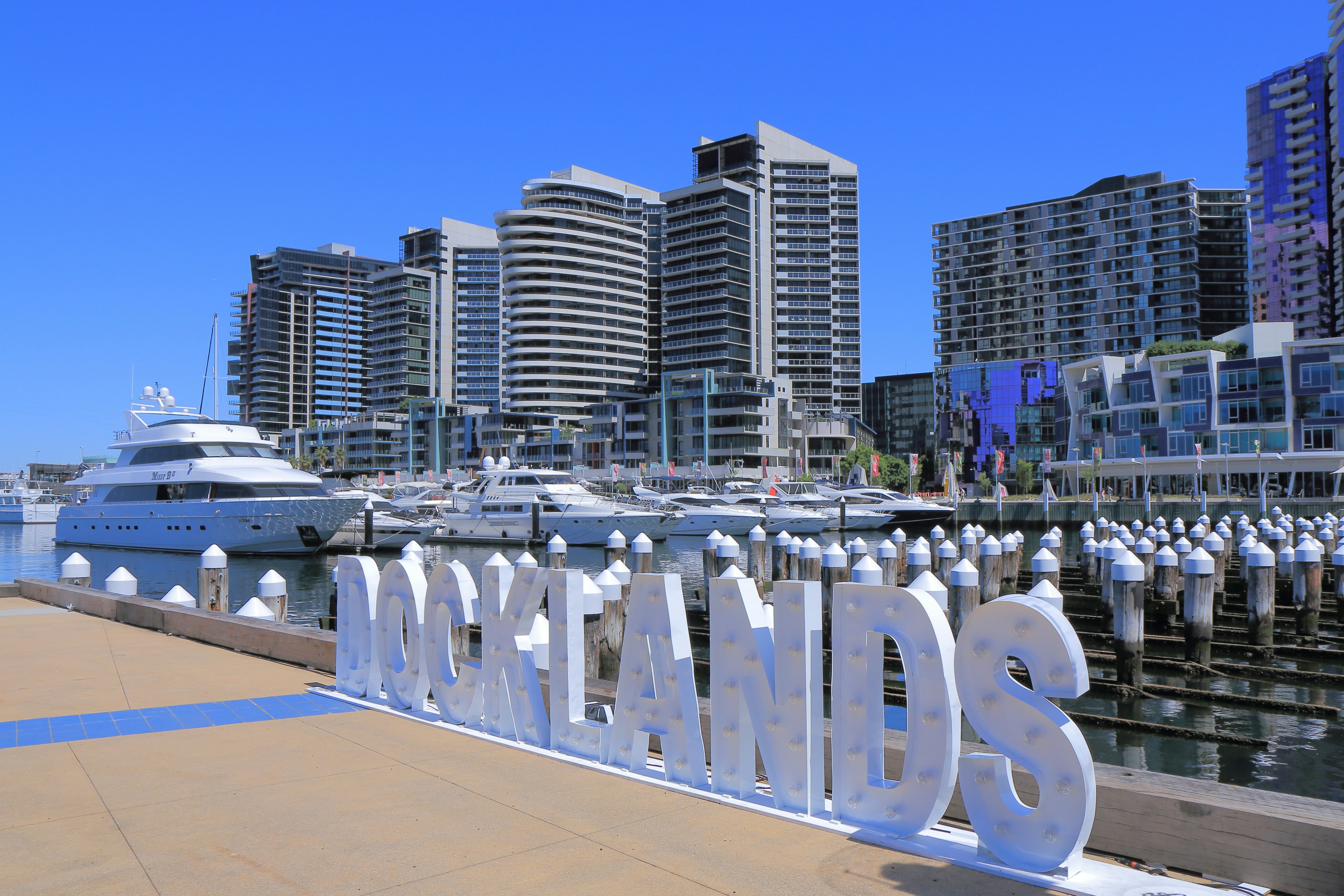 MELBOURNE AUSTRALIA - DECEMBER 13, 2014: Docklands cityscape Melbourne - Contemporary Docklands is the product of a Melbourne's ongoing urban renewal project.