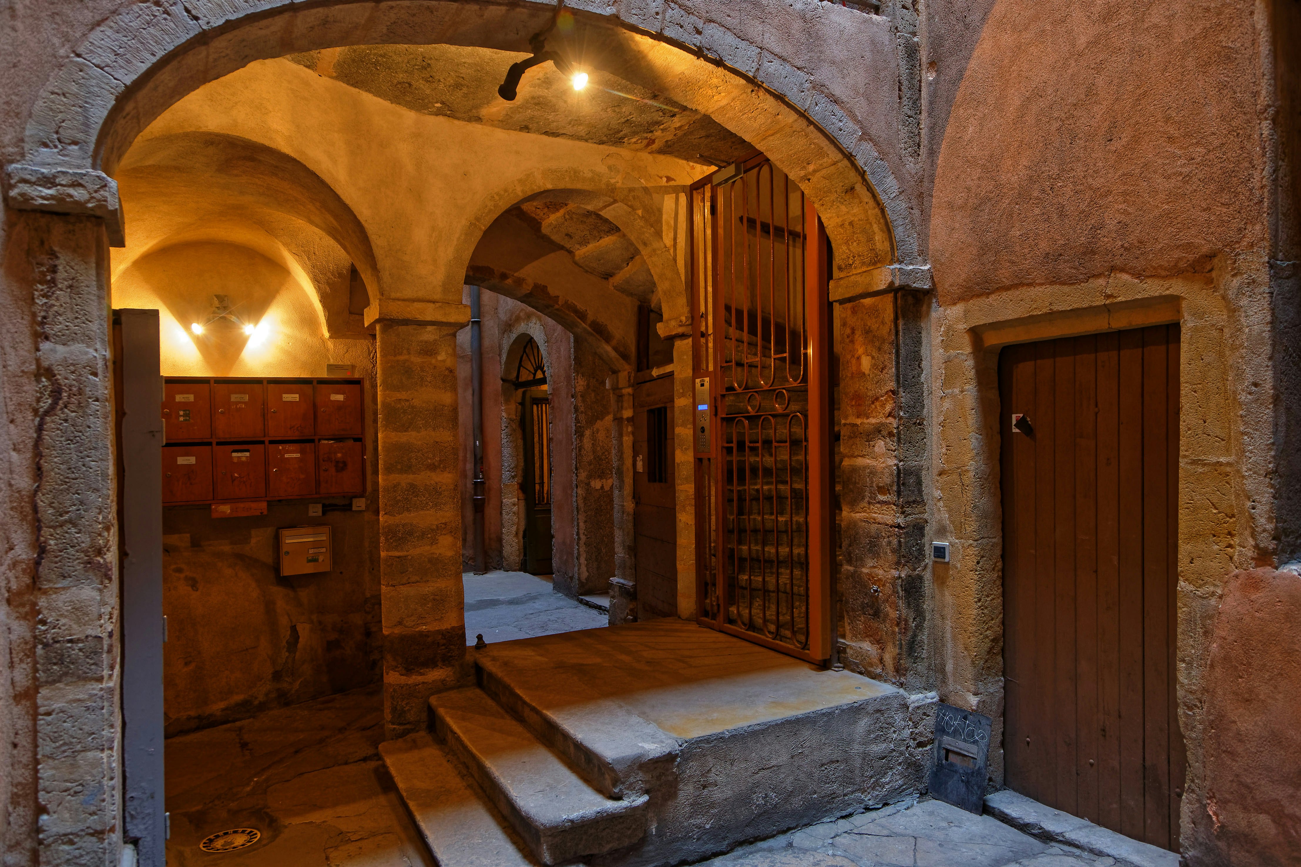 One of the Les Traboules passageways in the historic centre of Lyon.