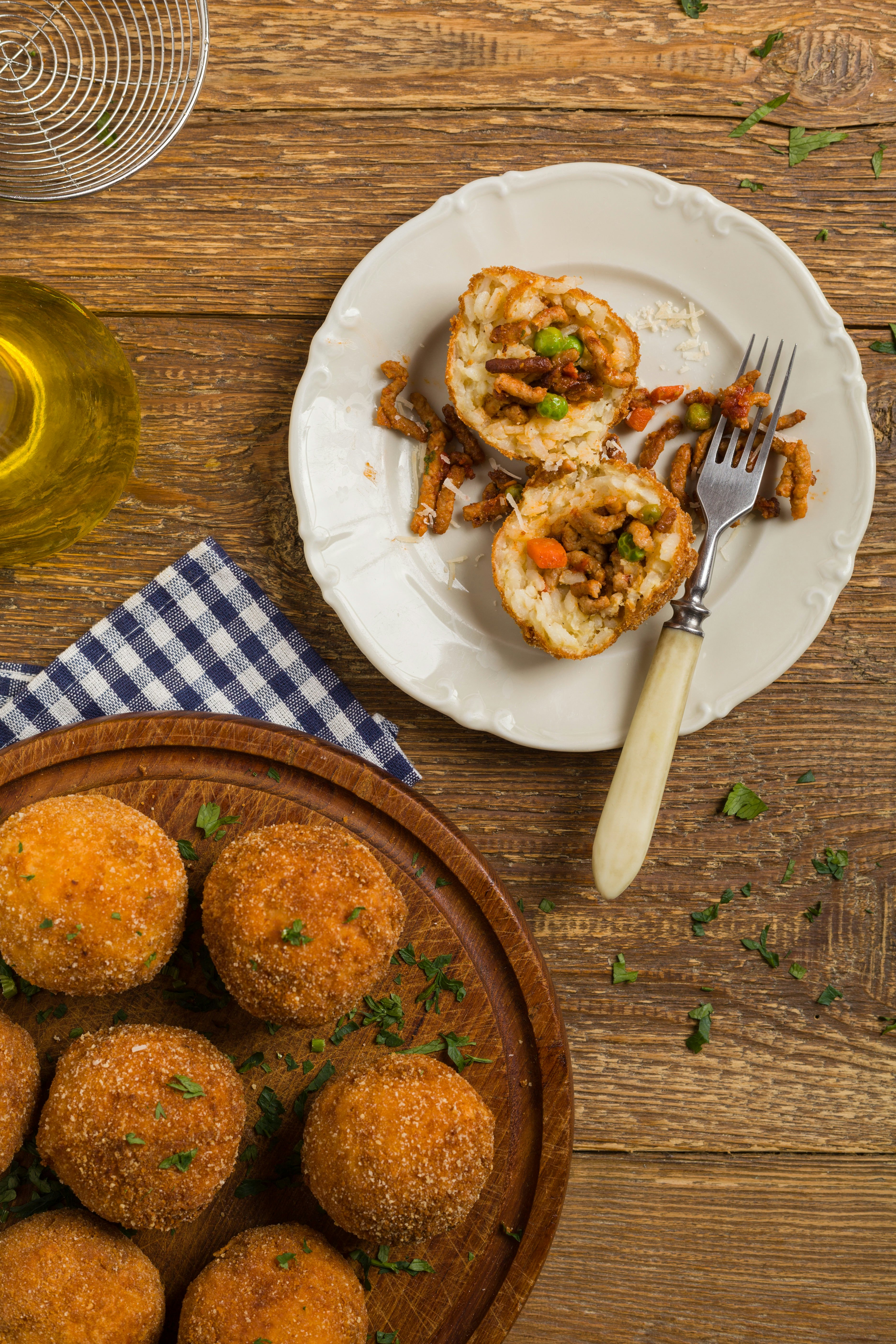 Italian arancini. Rice balls with minced meat.