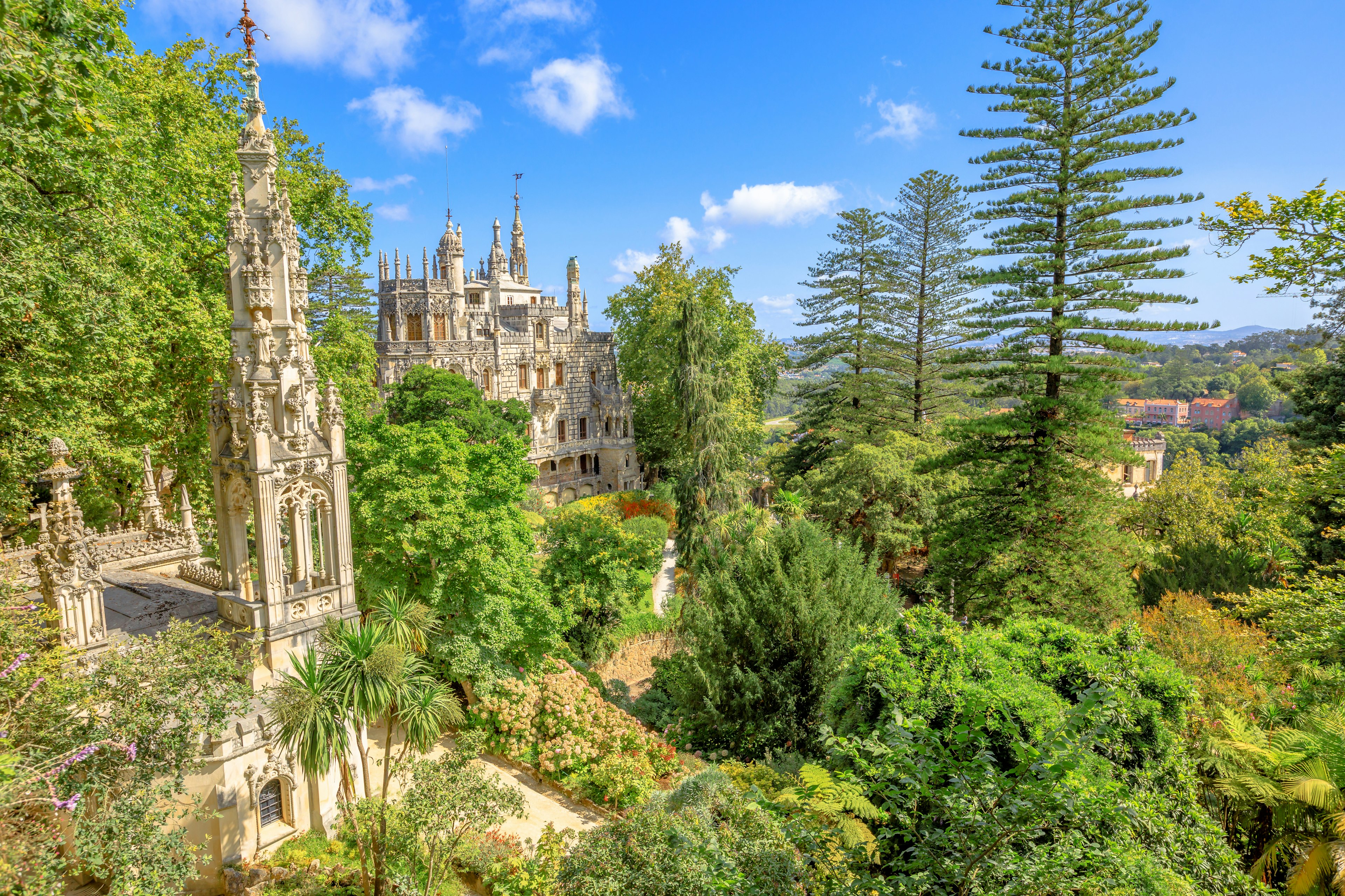 Regaleira Palace and surrounding gardens in the historic centre of Sintra.