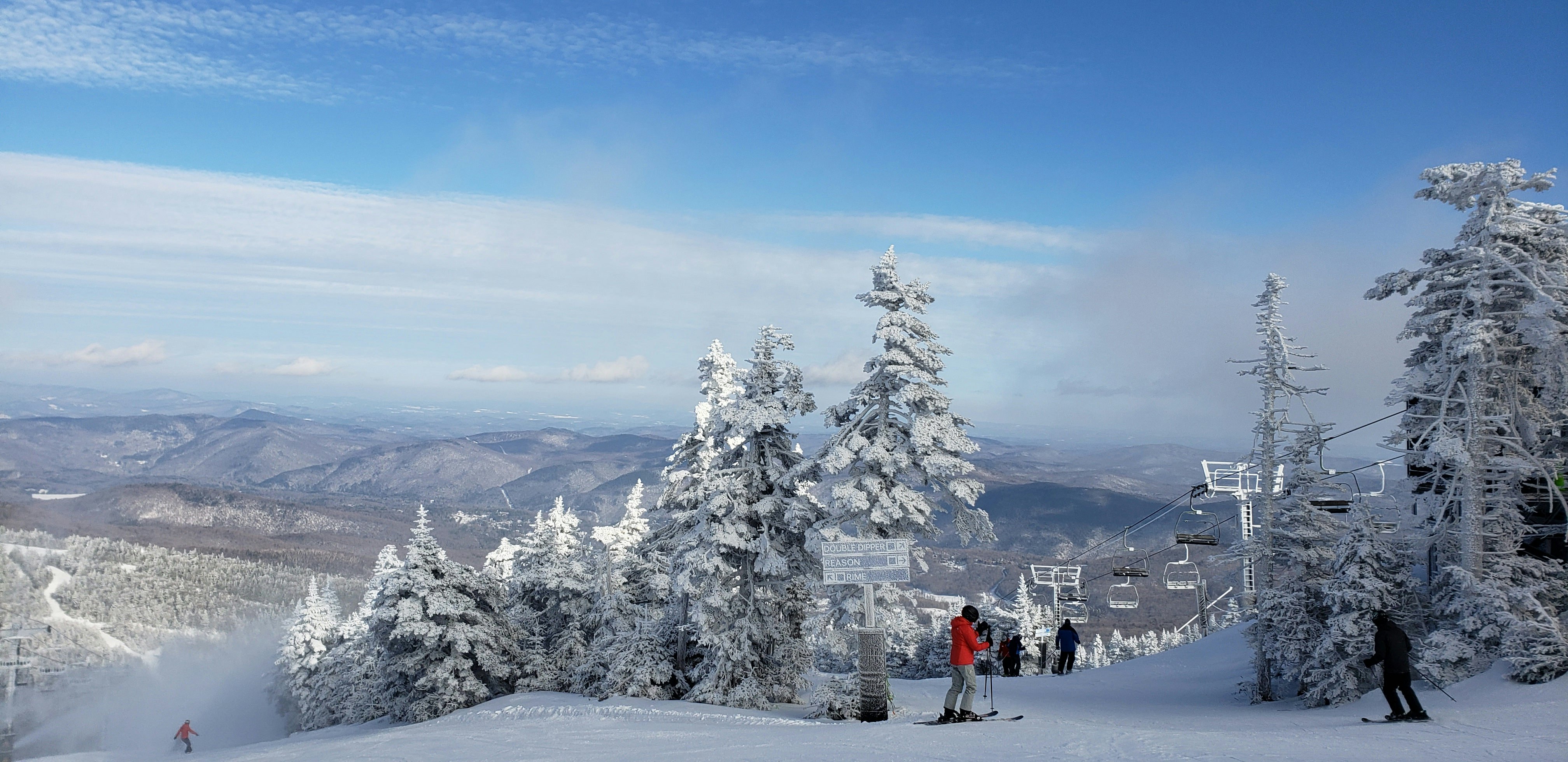 Ski slopes with a chairlift at Killington ski resort in the Vermont mountains.