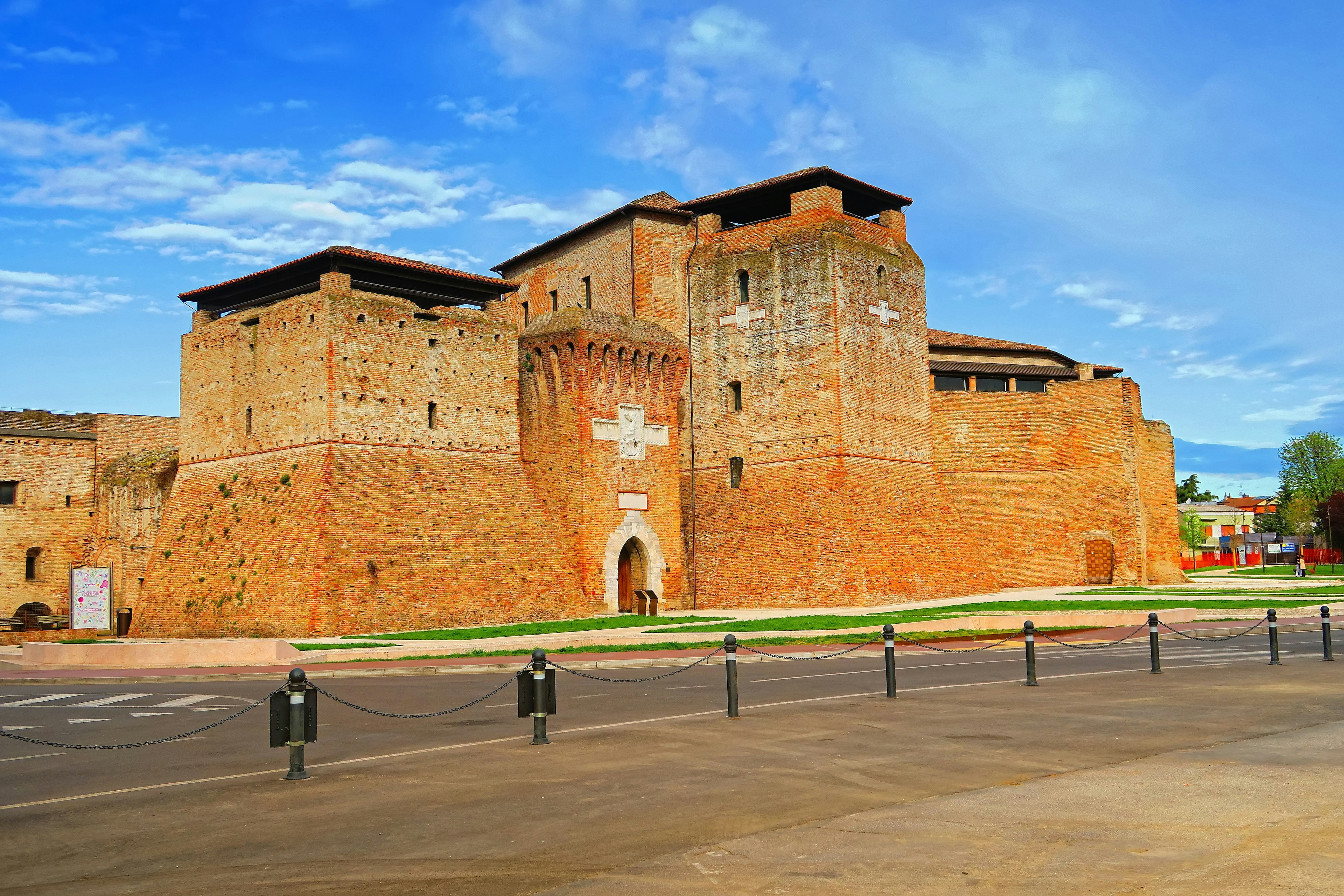 Exterior of Castel Sismondo on a sunny day.