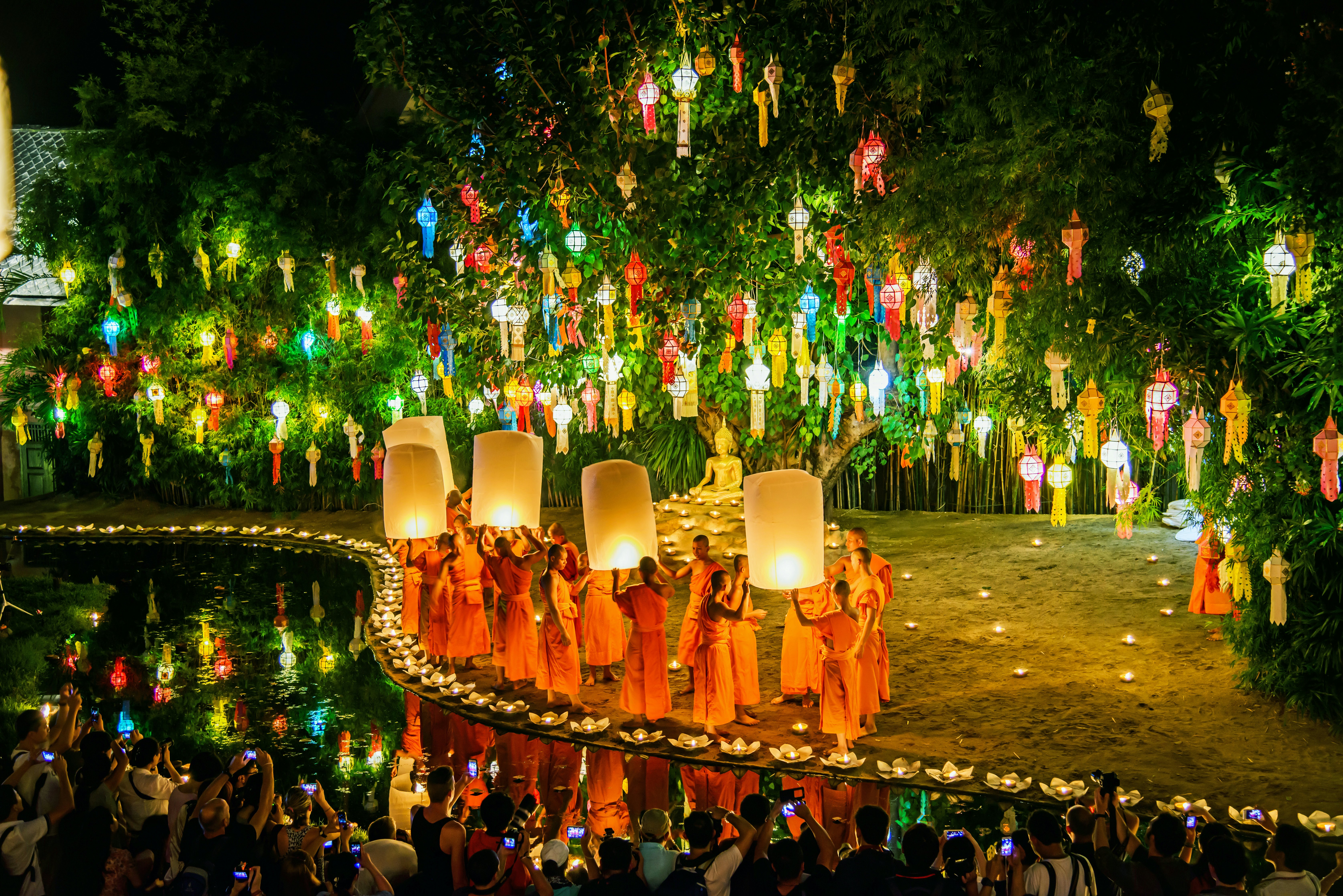 Wat Phan Tao is decorated for Loi Krathong in Chiang Mai, Thailand