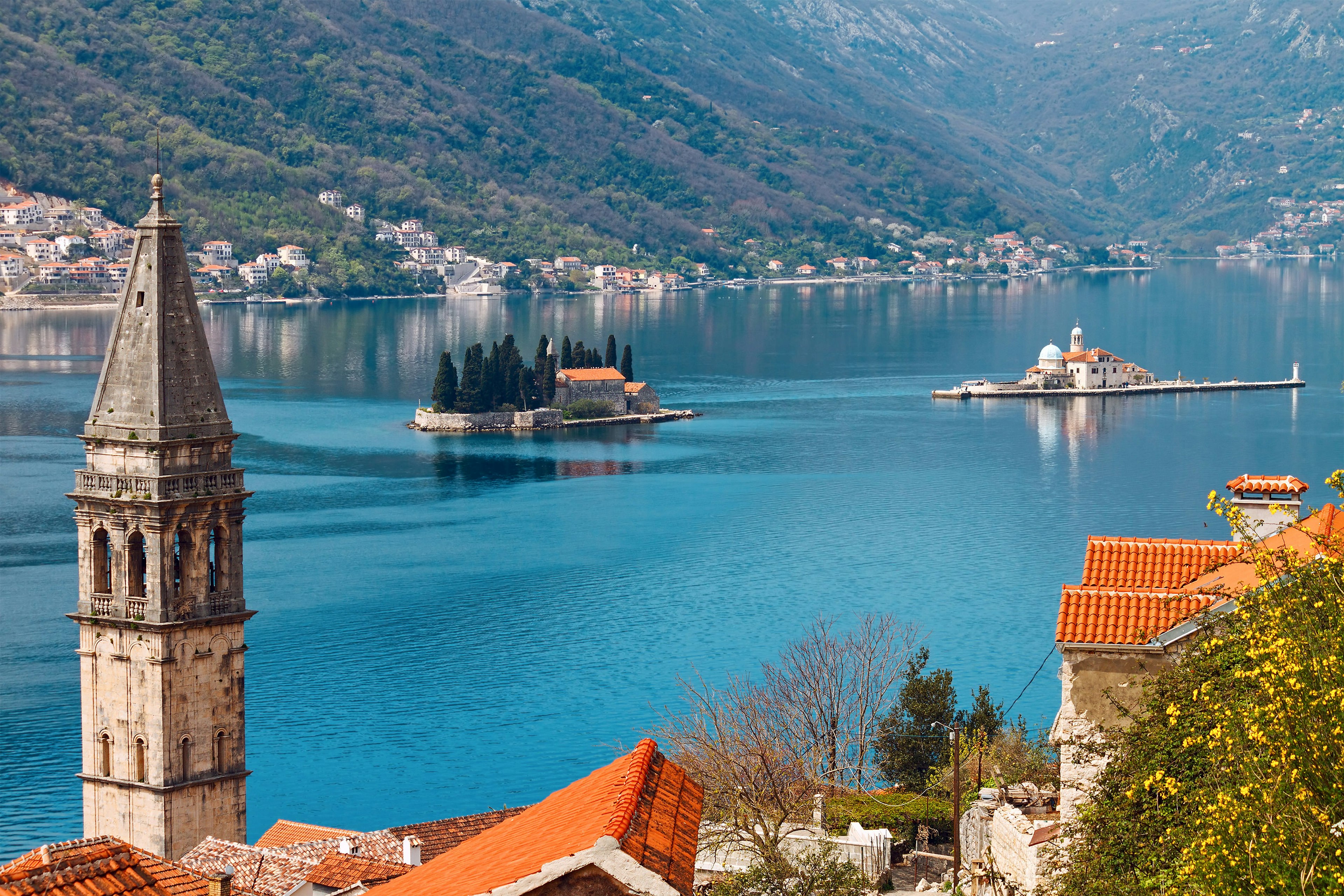 A view of the islets that lie within the Bay of Kotor.