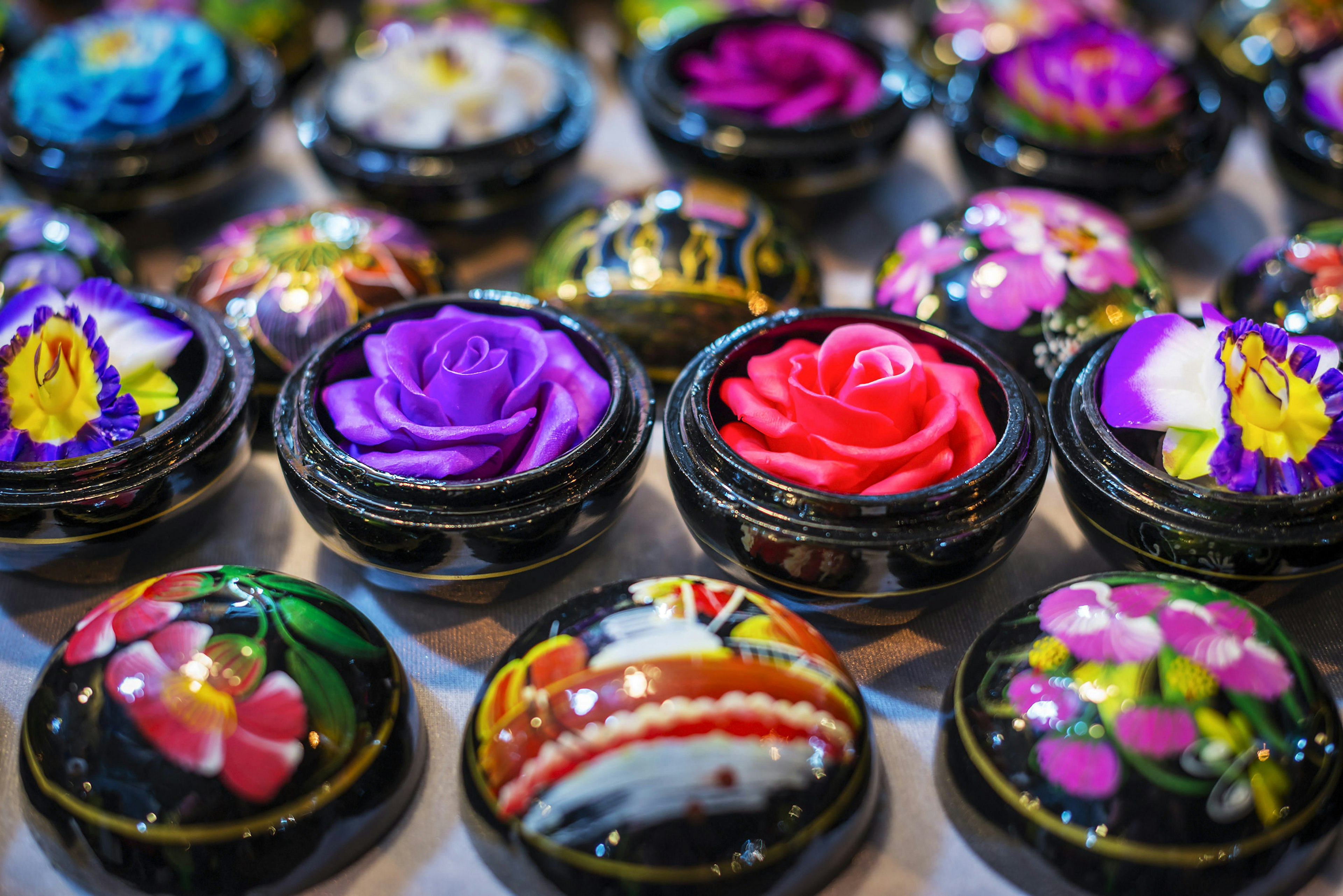 Colourful flower soaps at a night market in Chiang Mai.