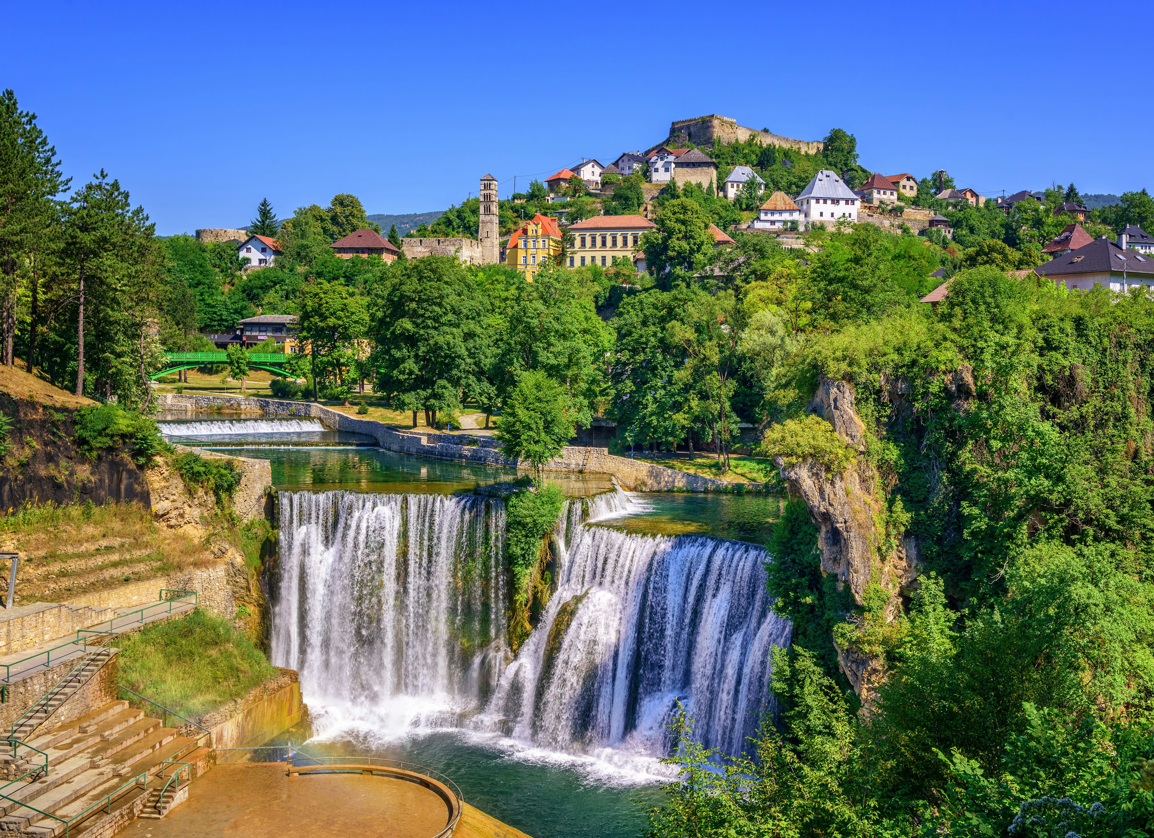 Jajce town in Bosnia and Herzegovina, famous for the beautiful Pliva waterfall.