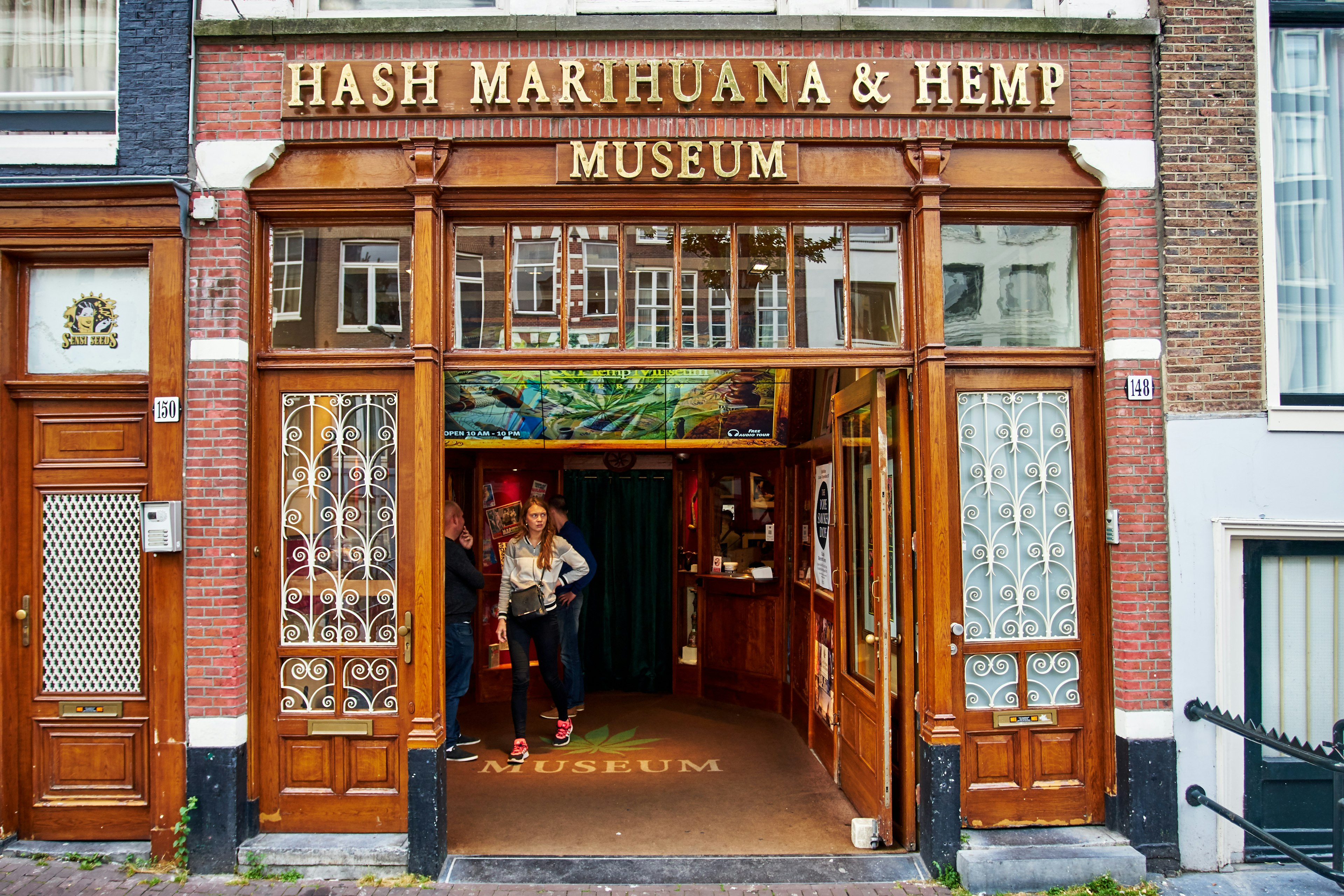 The exterior of the Hash Marijuana & Hemp Museum in the Red Light District in Amsterdam, The Netherlands