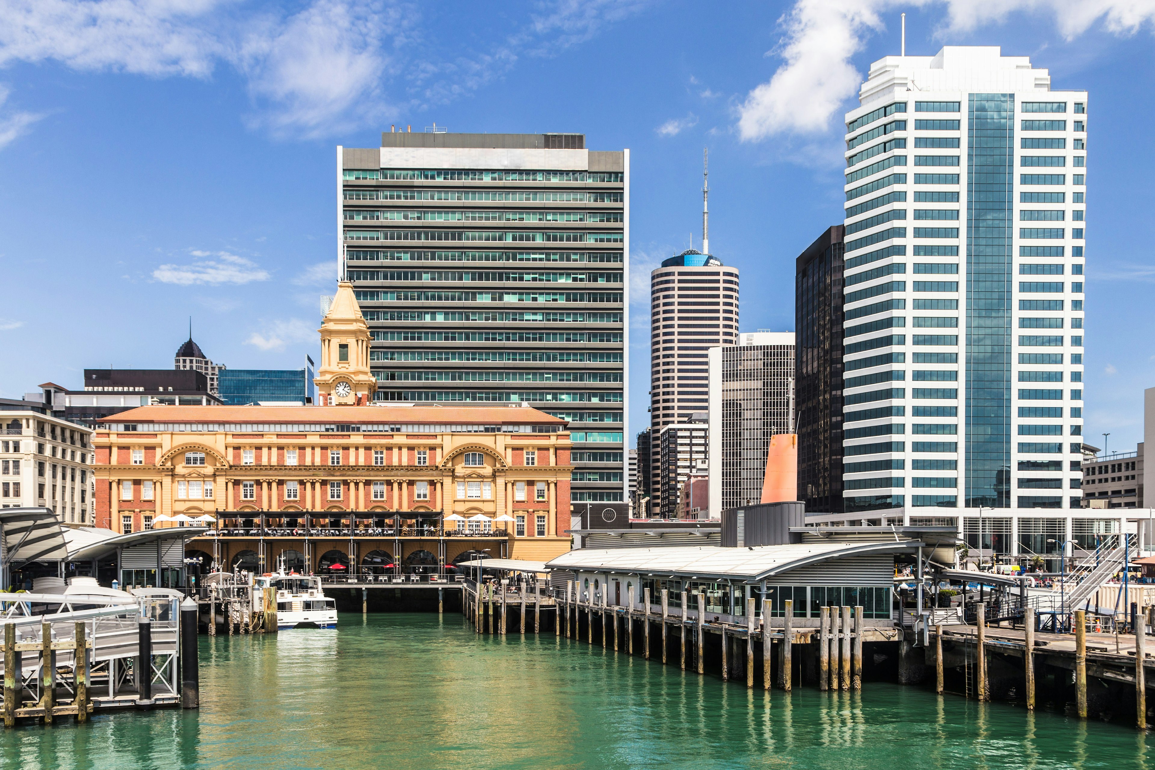 The historic Ferry terminal in downtown Britomart on a sunny day.