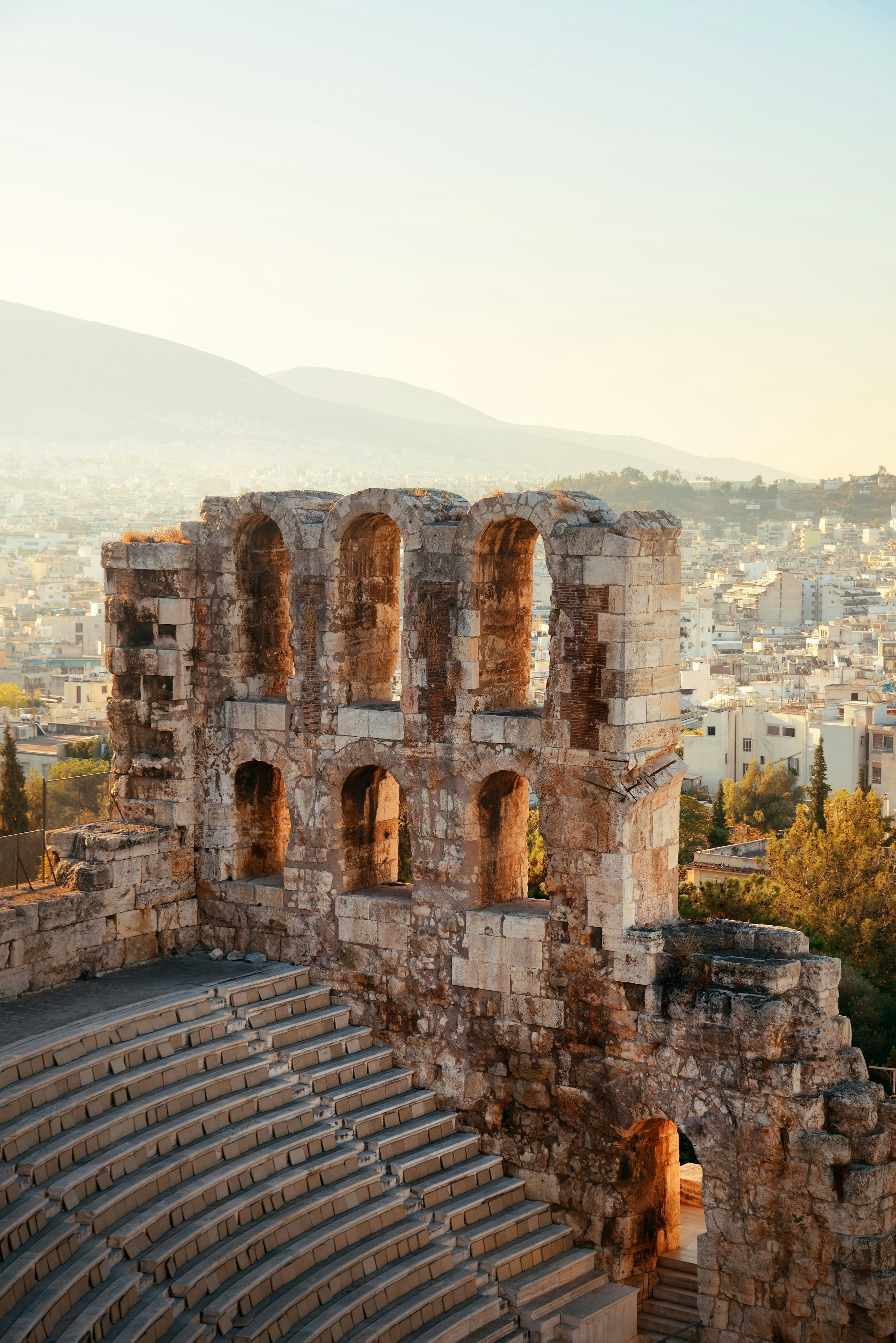 Odeon of Herodes Atticus Theatre at the Acropolis historical ruins.