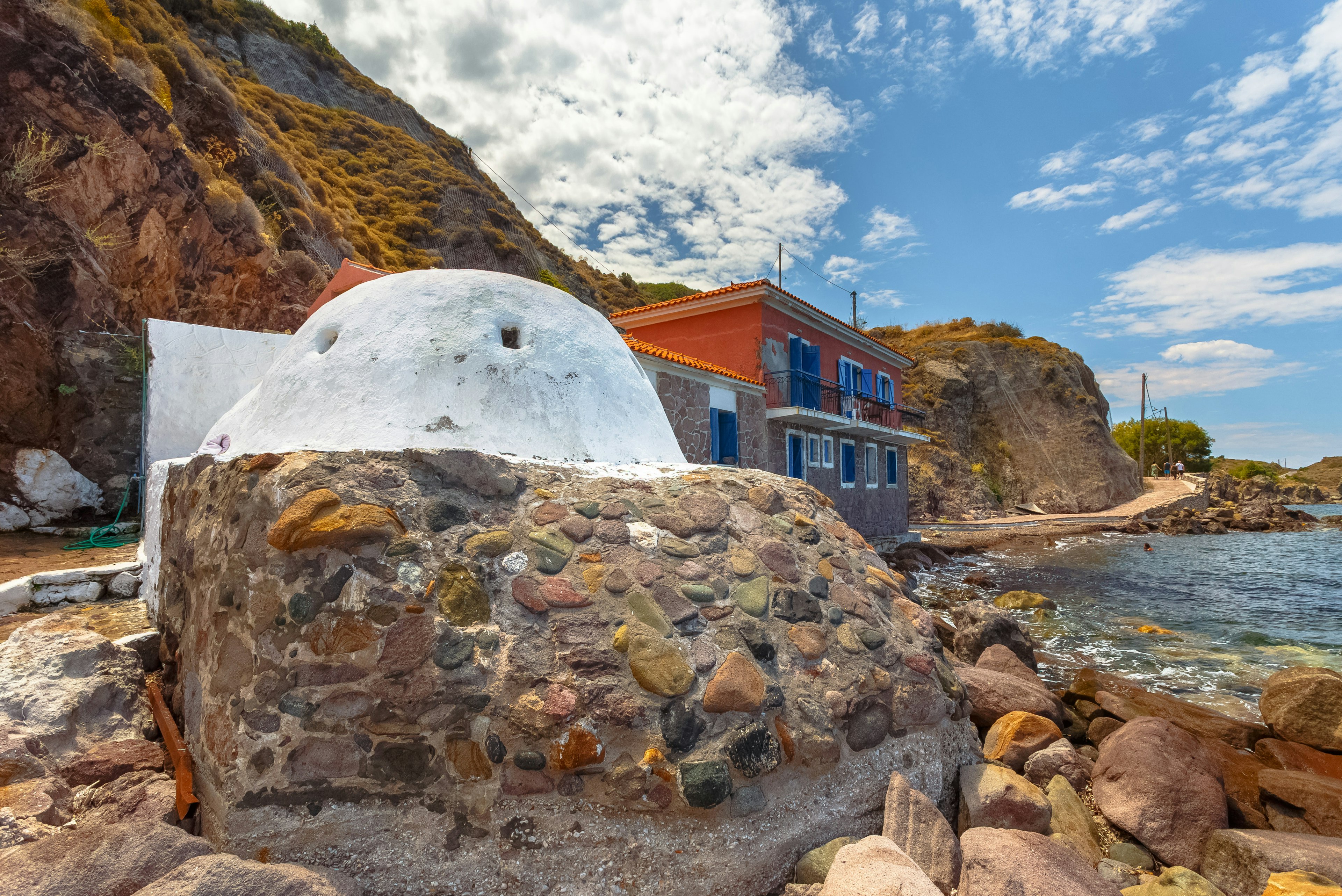 Close up image of the sea side hot springs in Eftalou village.