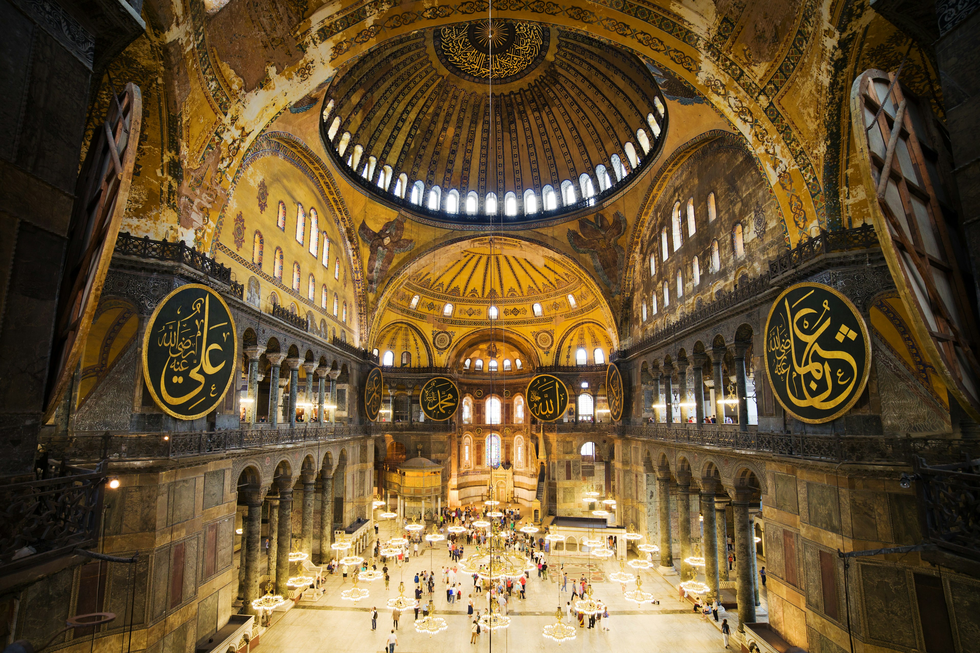 Hagia Sophia (Hagia Sofia, Ayasofya) interior in Istanbul, Turkey, Byzantine architecture, city landmark and architectural world wonder.