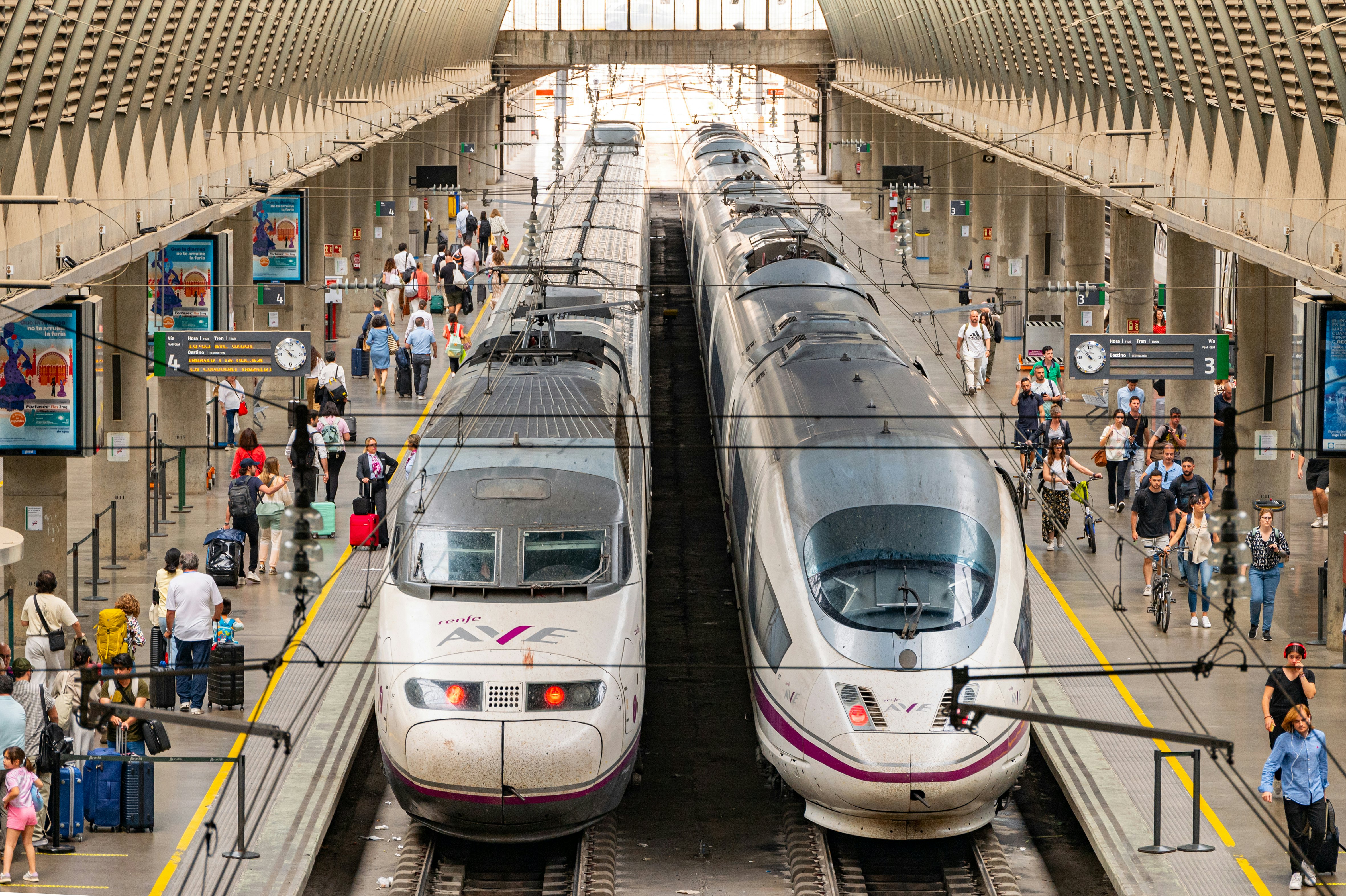 Trains at Santa Justa train station in Seville.