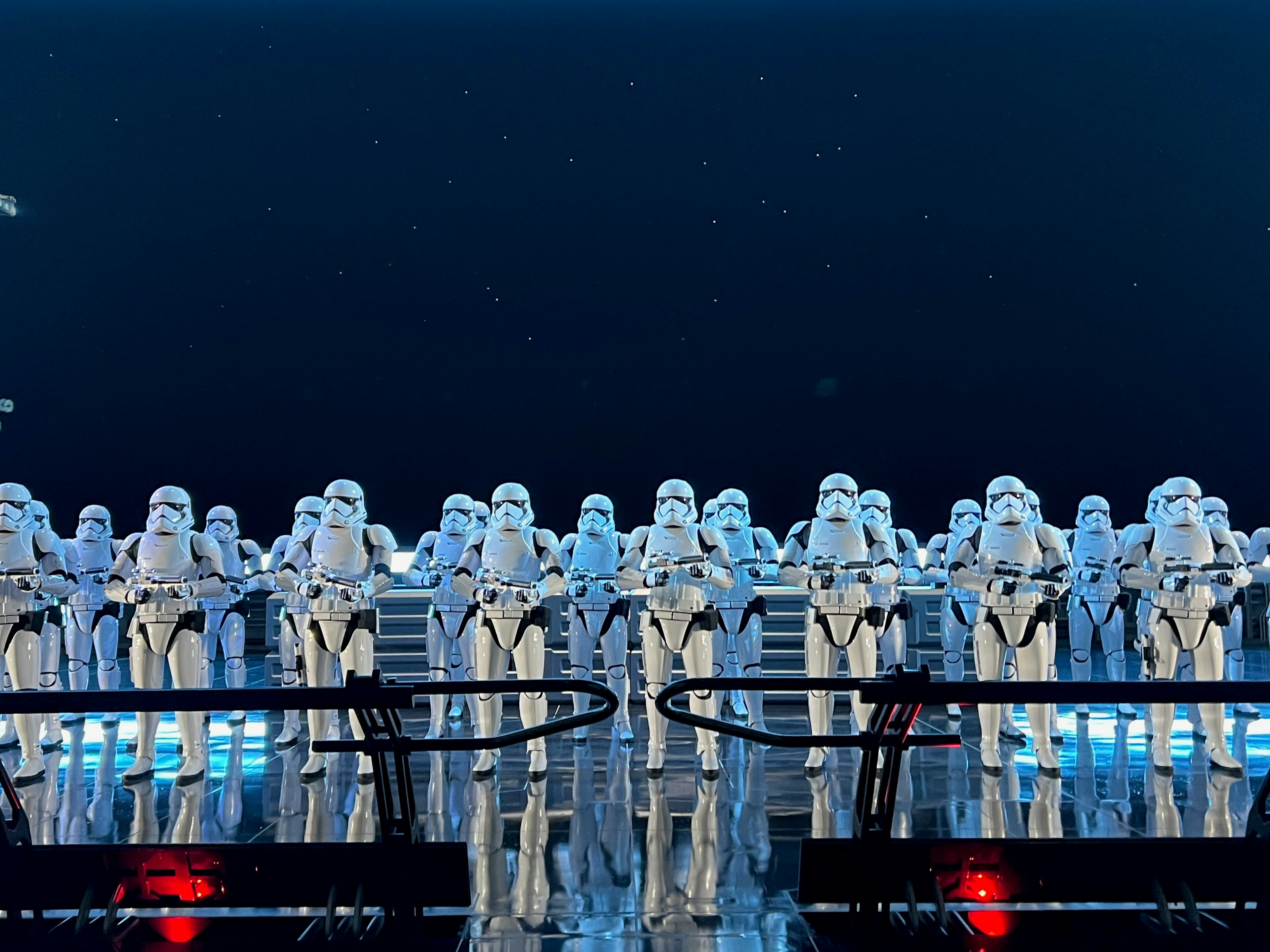 Stormtroopers stand guard on Rise of the Resistance