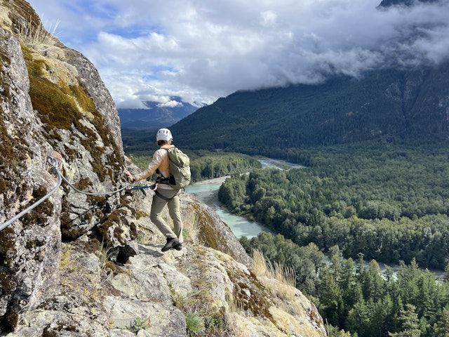 If you've ever considered rock climbing, the via ferrata at Tweedsmuir makes it accessible for most people. Jessica Lockhart for Lonely Planet