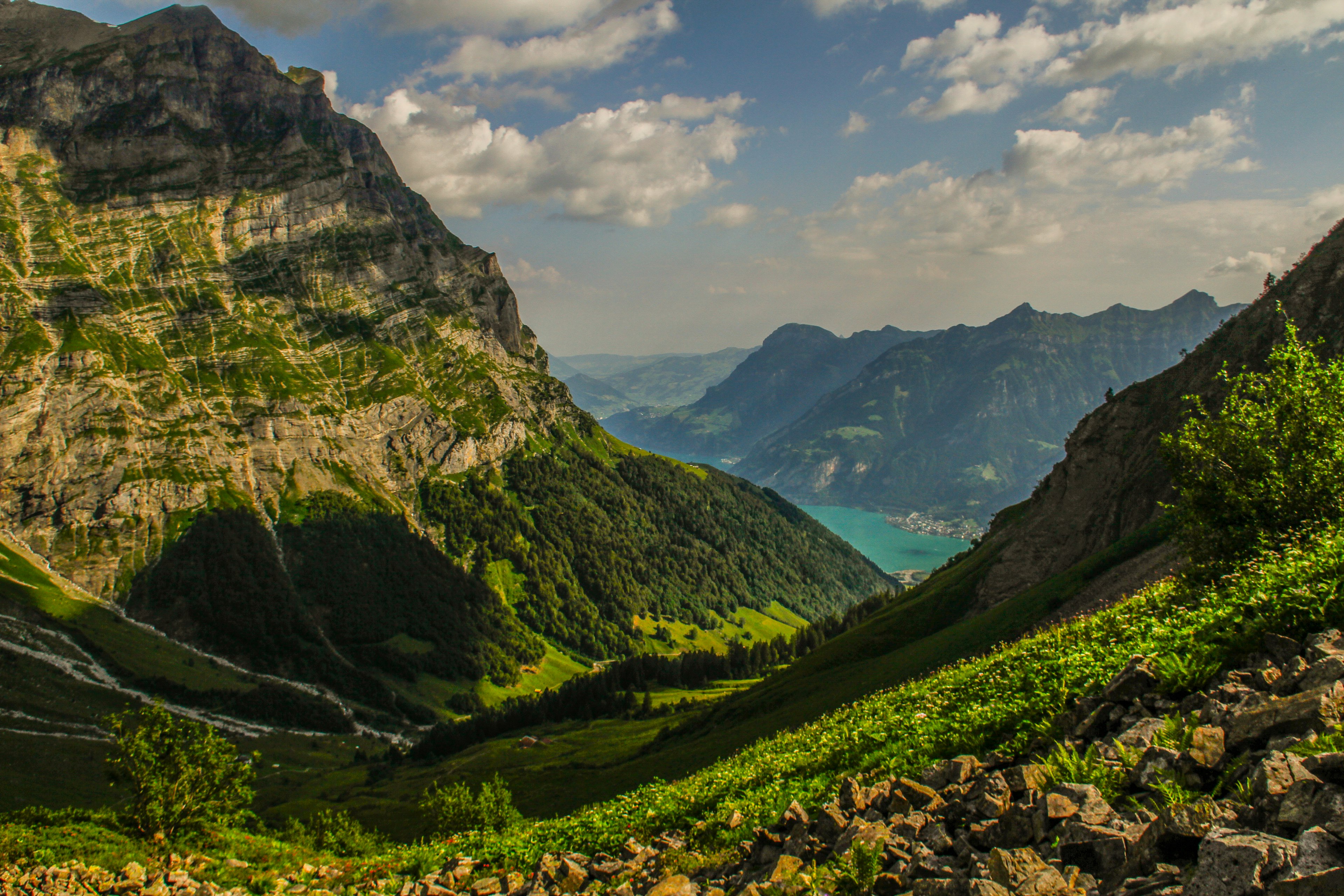 Swiss Alps
Alps, Central-Switzerland, Green, Lake, Mountains, Schweiz, Switzerland, Uri, Vierwaldst0ttersee, Vierwaldstättersee, Vierwaldst‰ttersee, clouds, sky, swiss, landscape, horizon, nature, outdoors, shadow