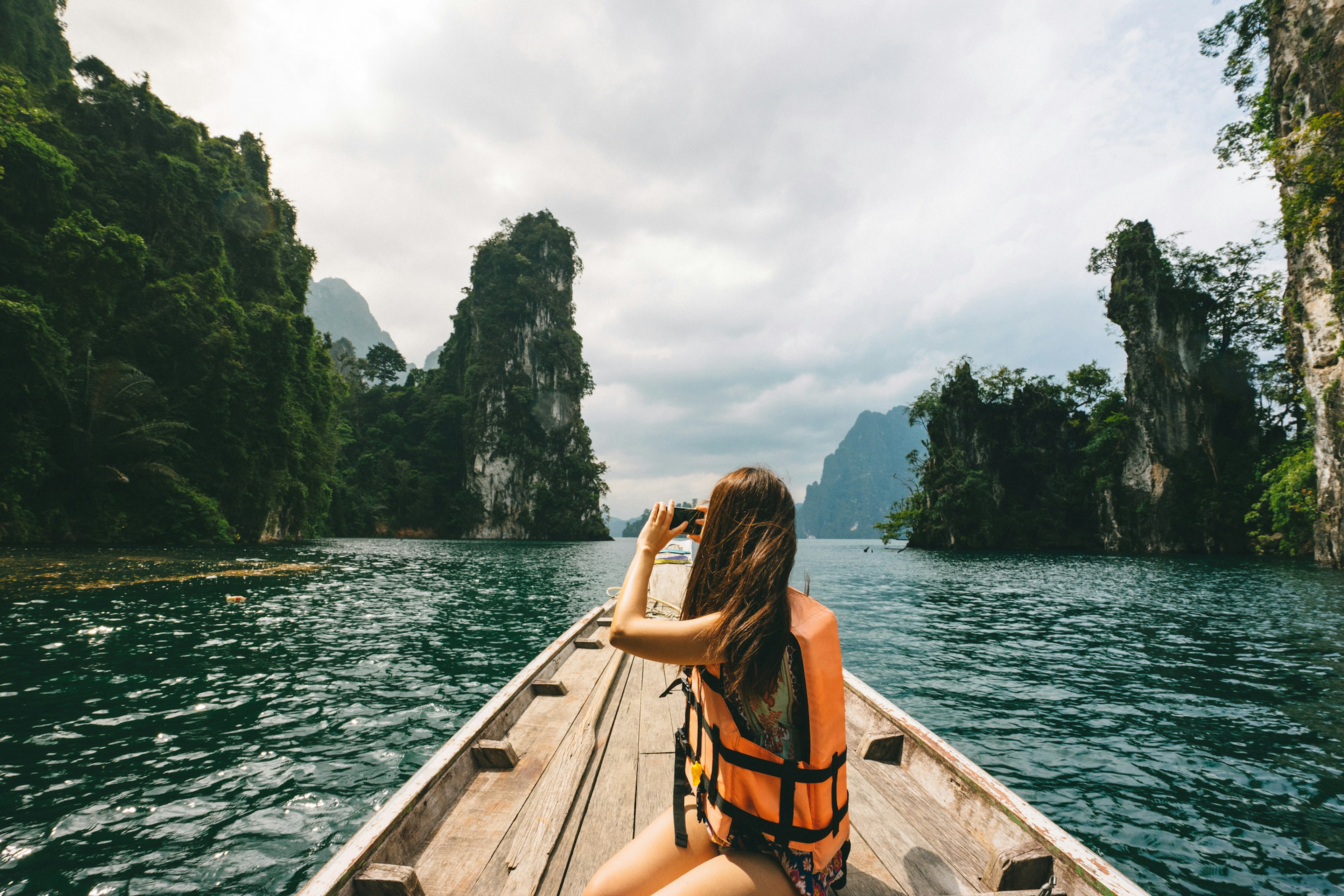 Exploring Khao Sok National Park in longtail boats.