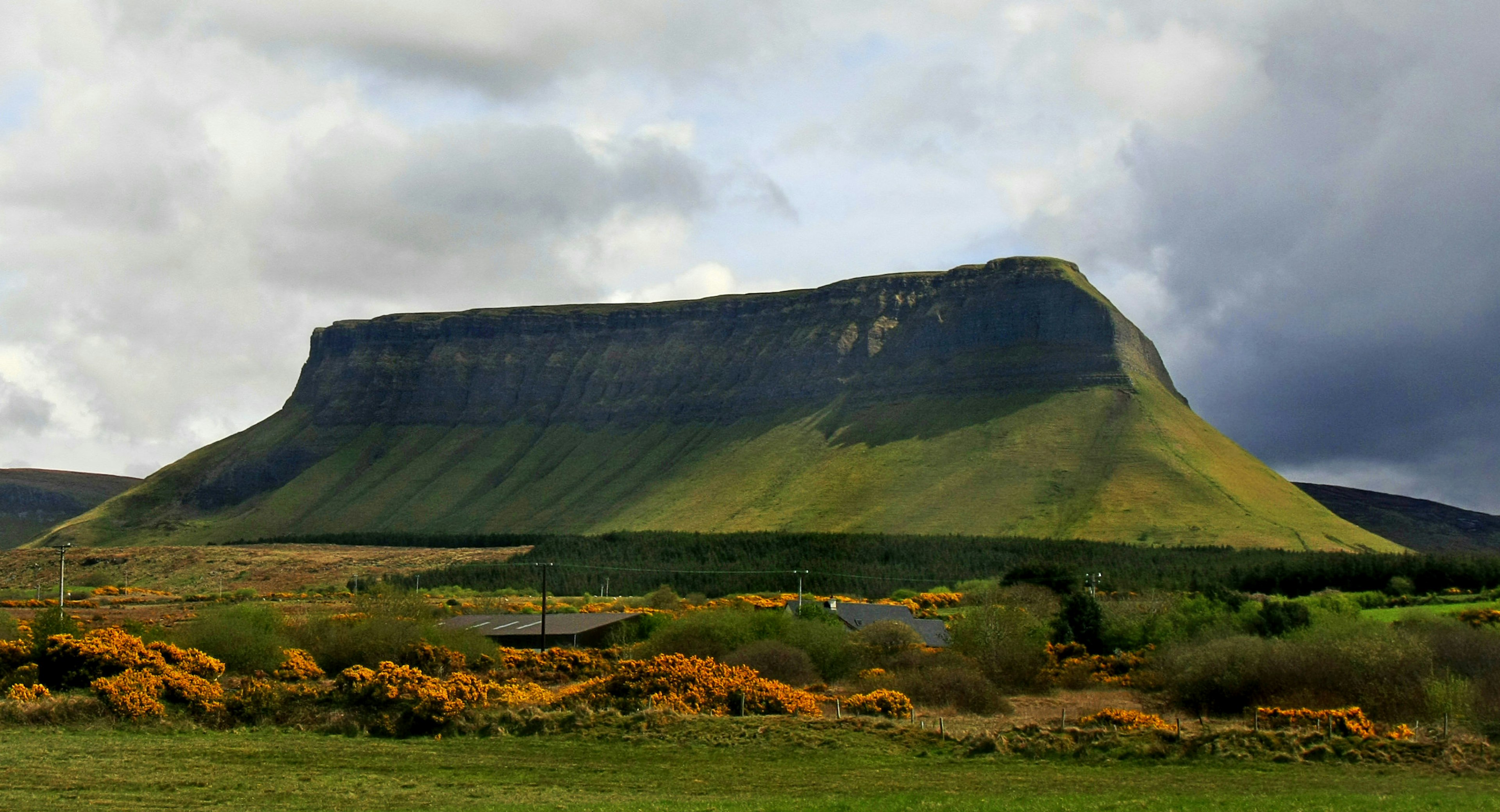 Benbulben mountain is a large rock formation in County Sligo, Ireland.