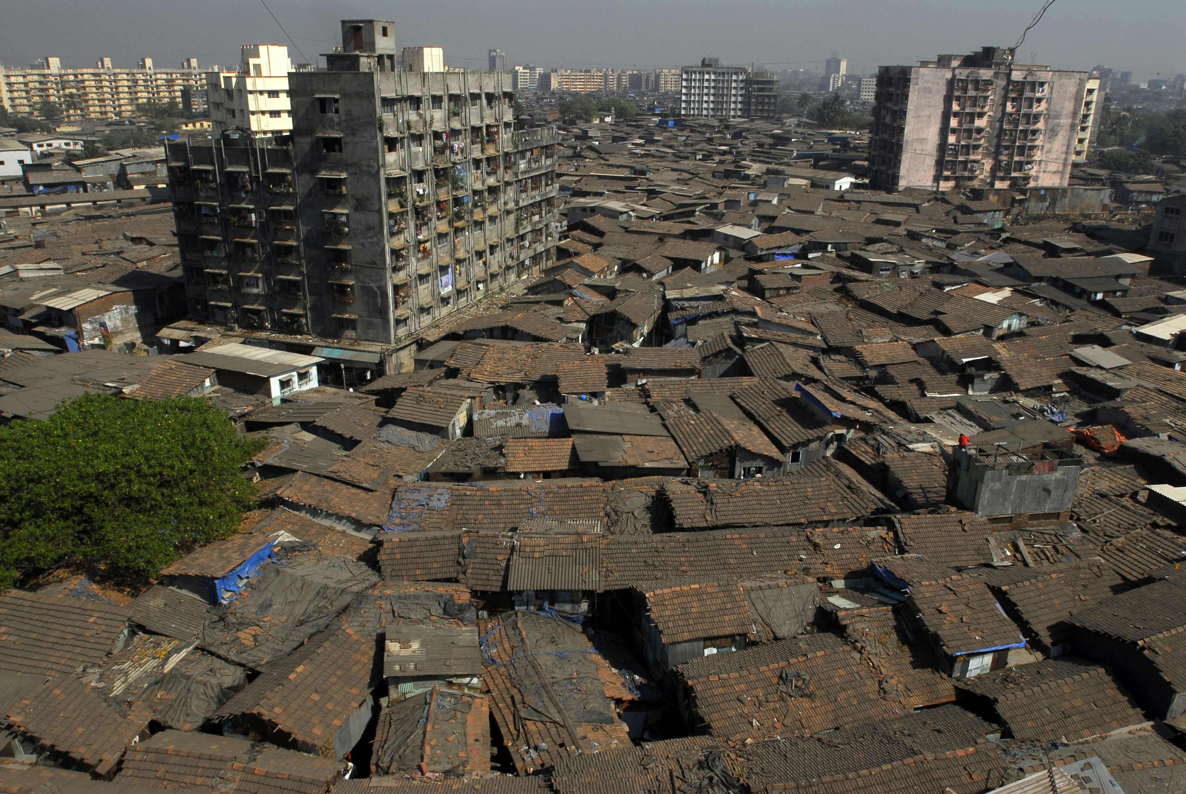 Aerial of the Dharavi slum in Mumbai.