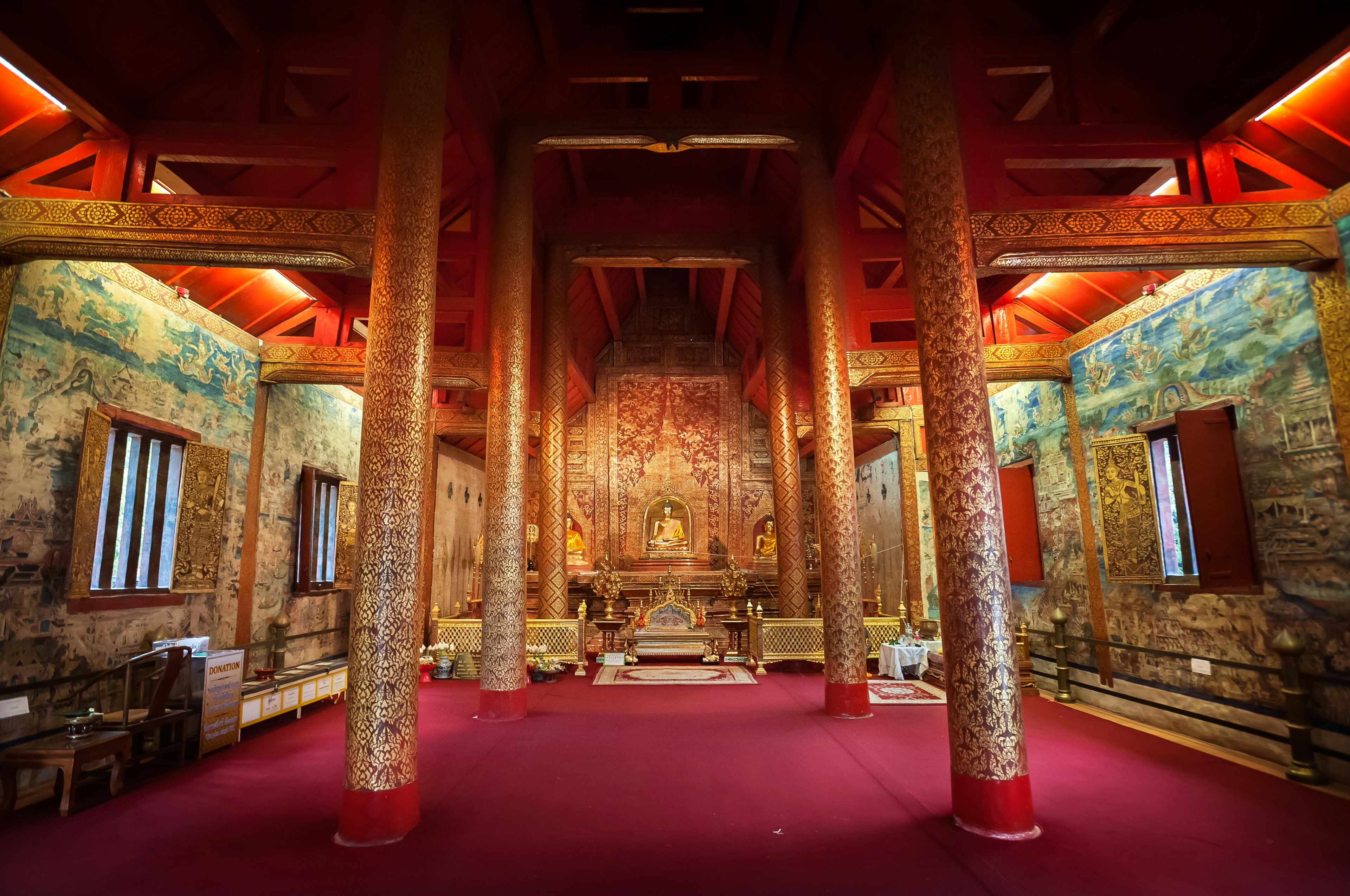 Interior shot of Wihan Lai Kham at Wat Phra Singh, Chiang Mai, Thailand.